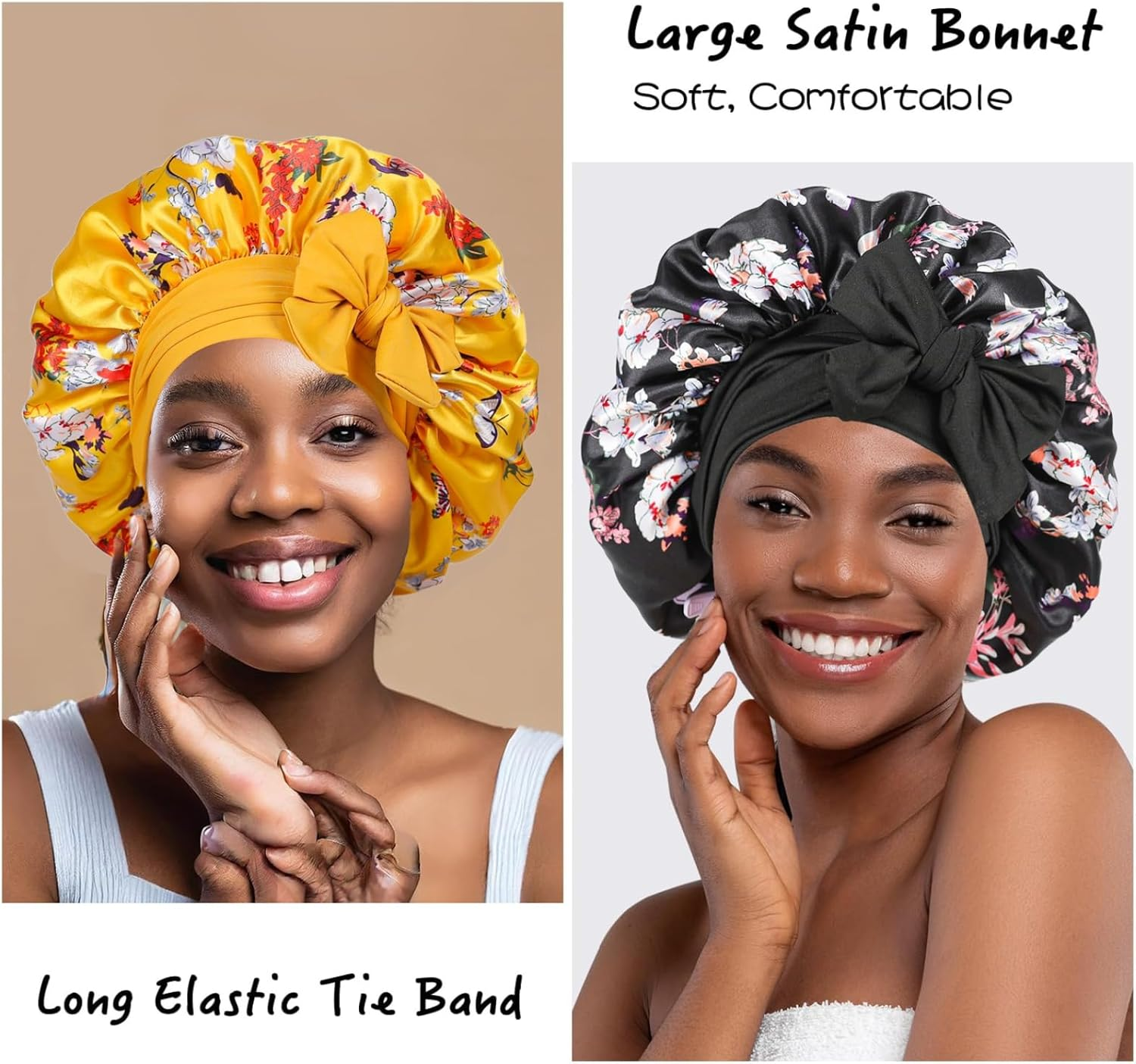 Silk Hair Bonnet for Sleeping, Double Layer Slip Silk Bonnet for Curly Hair, Breathable & Secure Fit image number 5