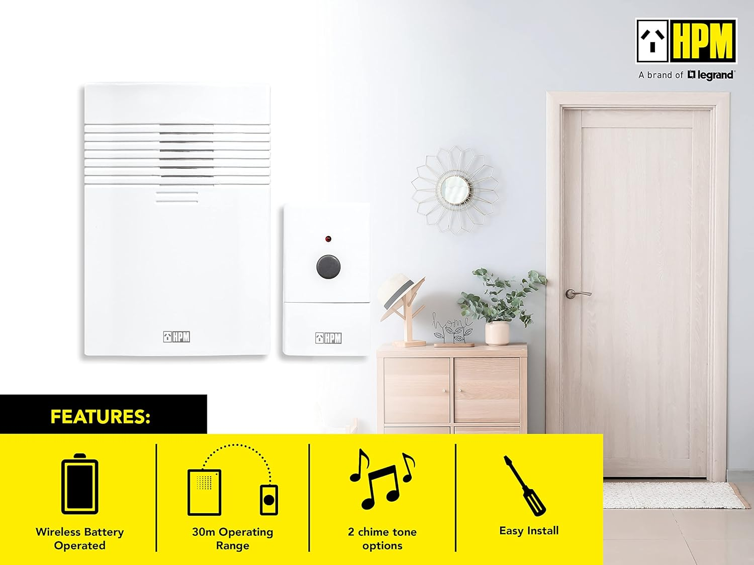 HPM D641 Series 30M Range Wireless Battery-Operated Door Chime White image number 3