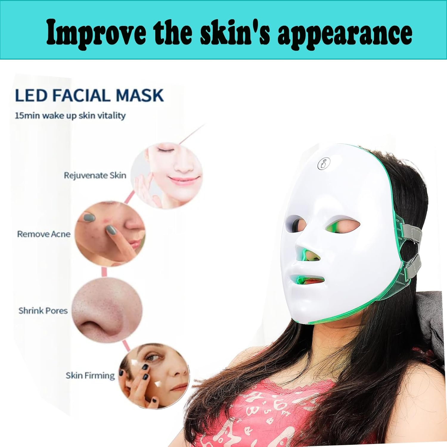 7 Colors Led Mask, Led Face Mask, Phototherapy Mask, Light Therapy Mask, Beauty Phototherapy Mask, Luminotherapy Facial Mask (White) image number 3