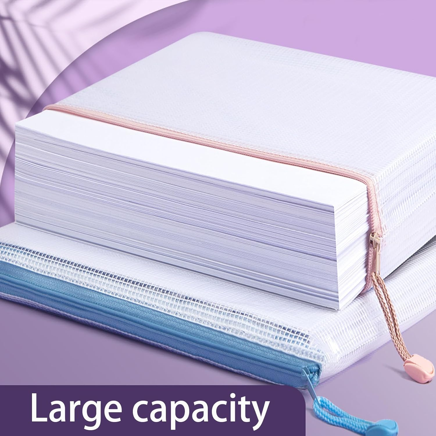 10PCS Mesh Zipper Pouch, 5PCS A4+5PCS A5 Mesh Bags, Waterproof Plastic Document Pouch, Zip File Folders, Document Storage Bag Organization for Travel School Office Supplies. image number 4