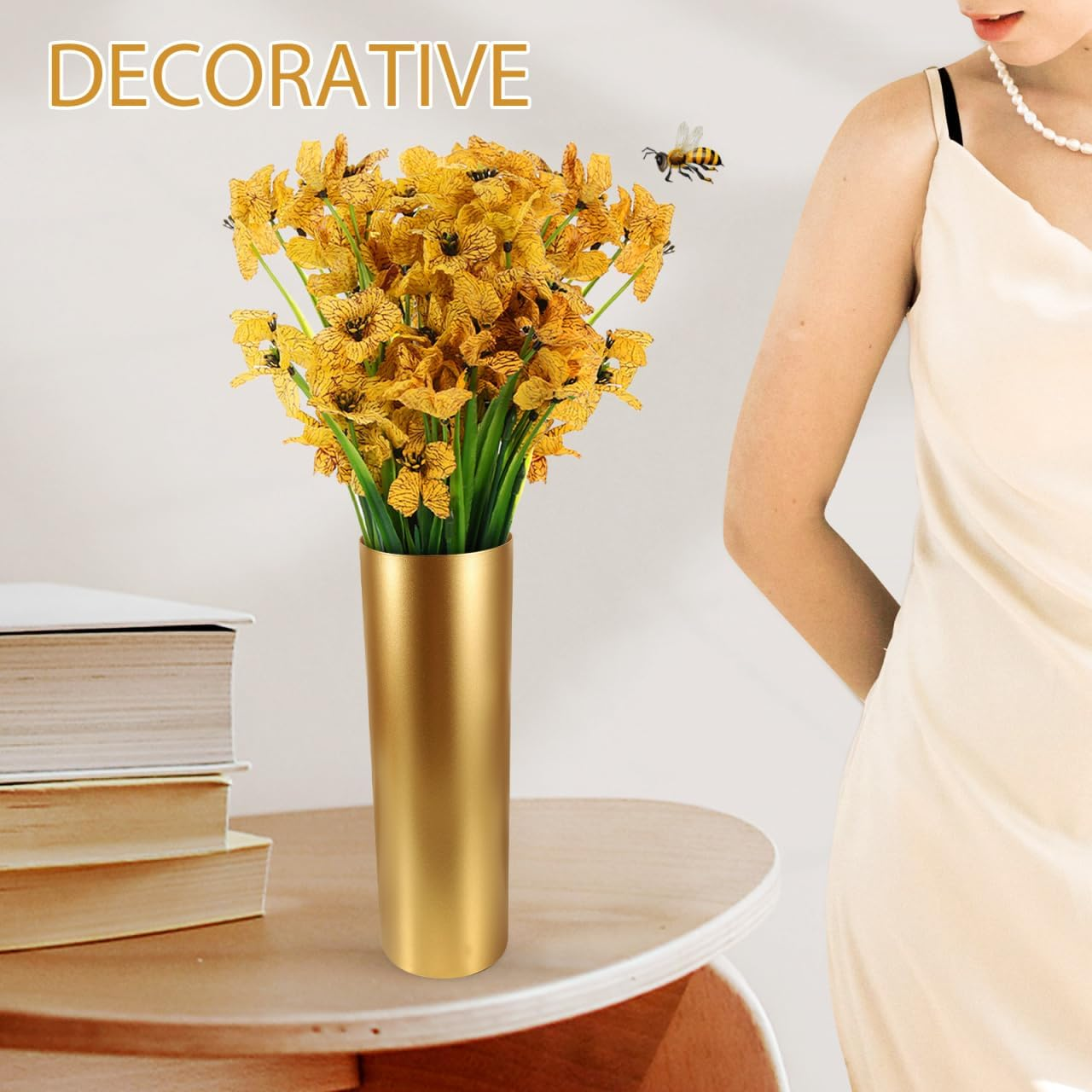 Holibanna Gold Cylindrical Vase - Tall Iron Flower Holder for Rustic Home Decor Perfect for Floral Arrangements and Centerpieces image number 5