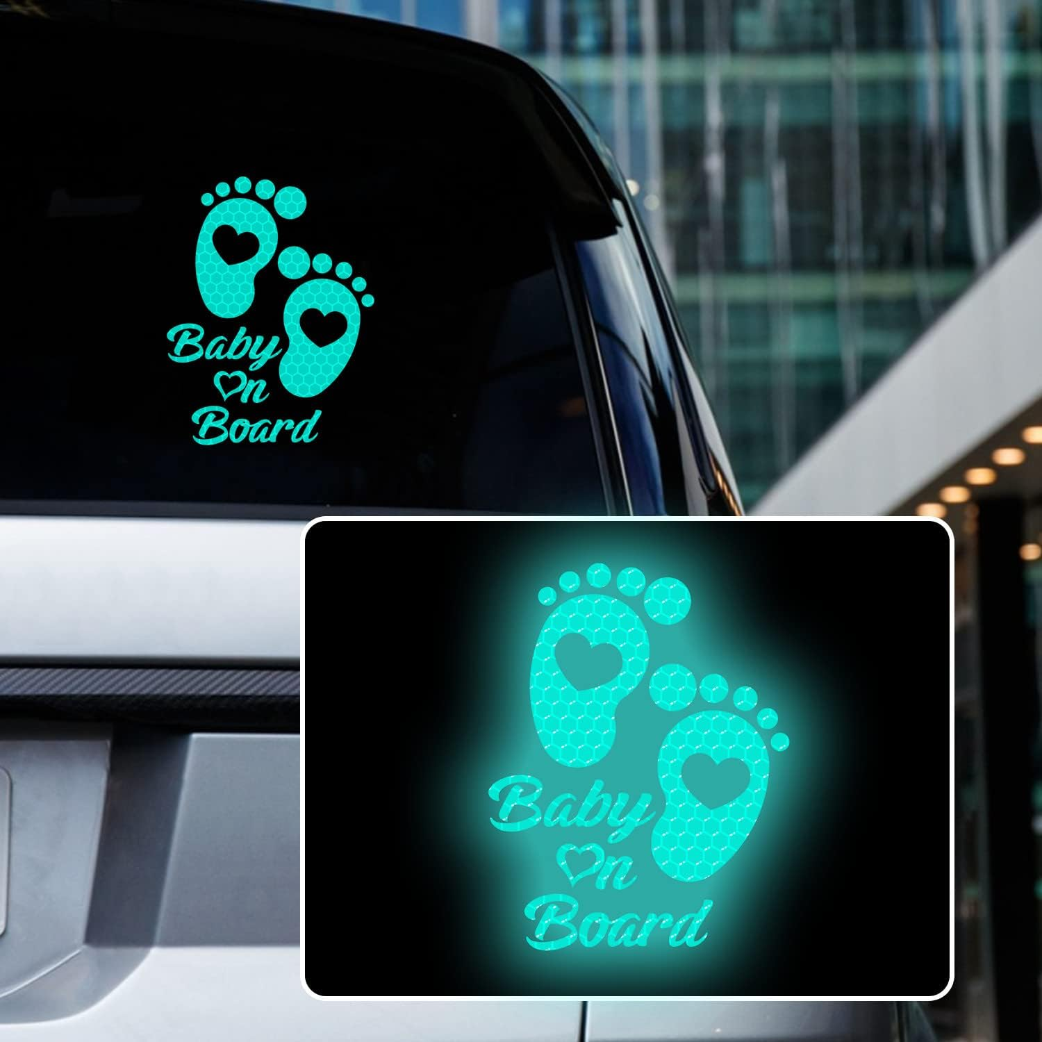 High Intensity Reflective Baby on Board Car Sticker Waterproof Cute Footprint Baby in Car Decal Safety Warning Sign Kids on Board Decal for Car Bumper Window (Mint Green)