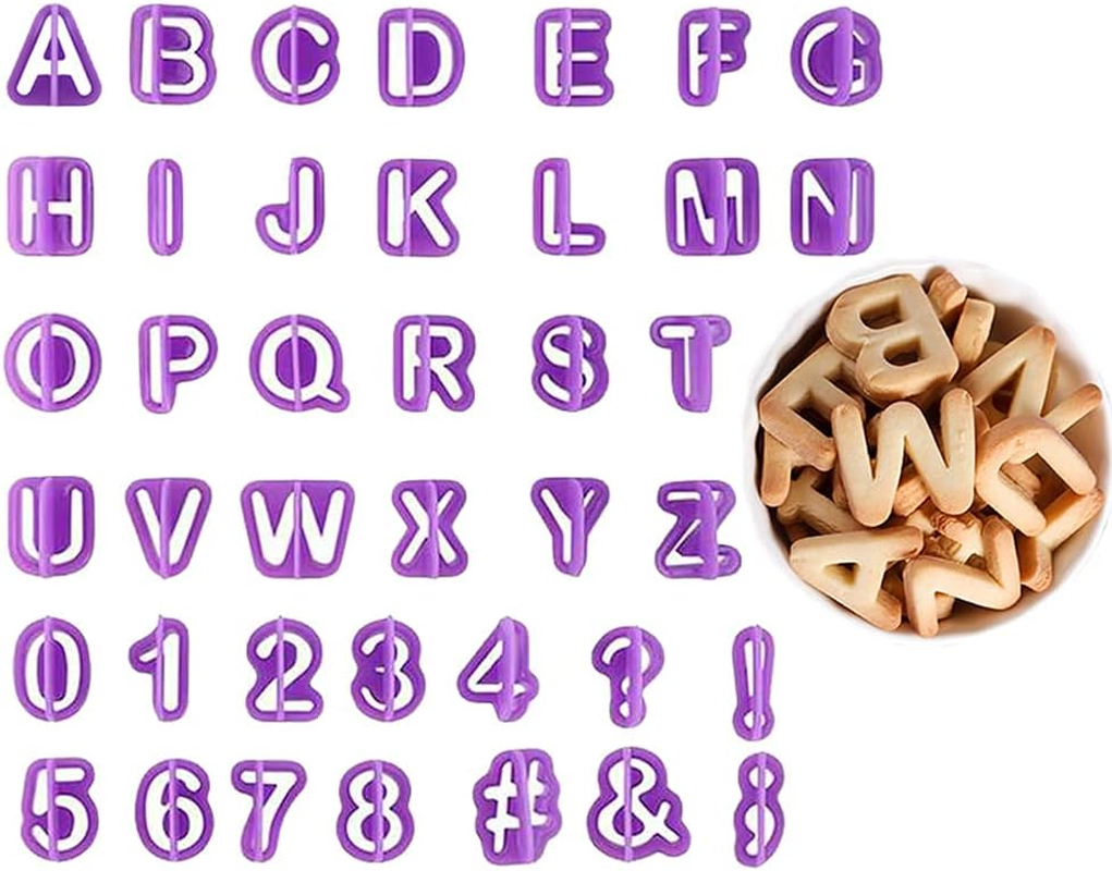 Blingkingdom 40Pcs Alphabet Cookie Cutters Set Purple Plastic Letter Icing Cake Decorating Fondant Number Cutters Mould Tools for Sugarcraft Biscuit Pastry Plunger Baking