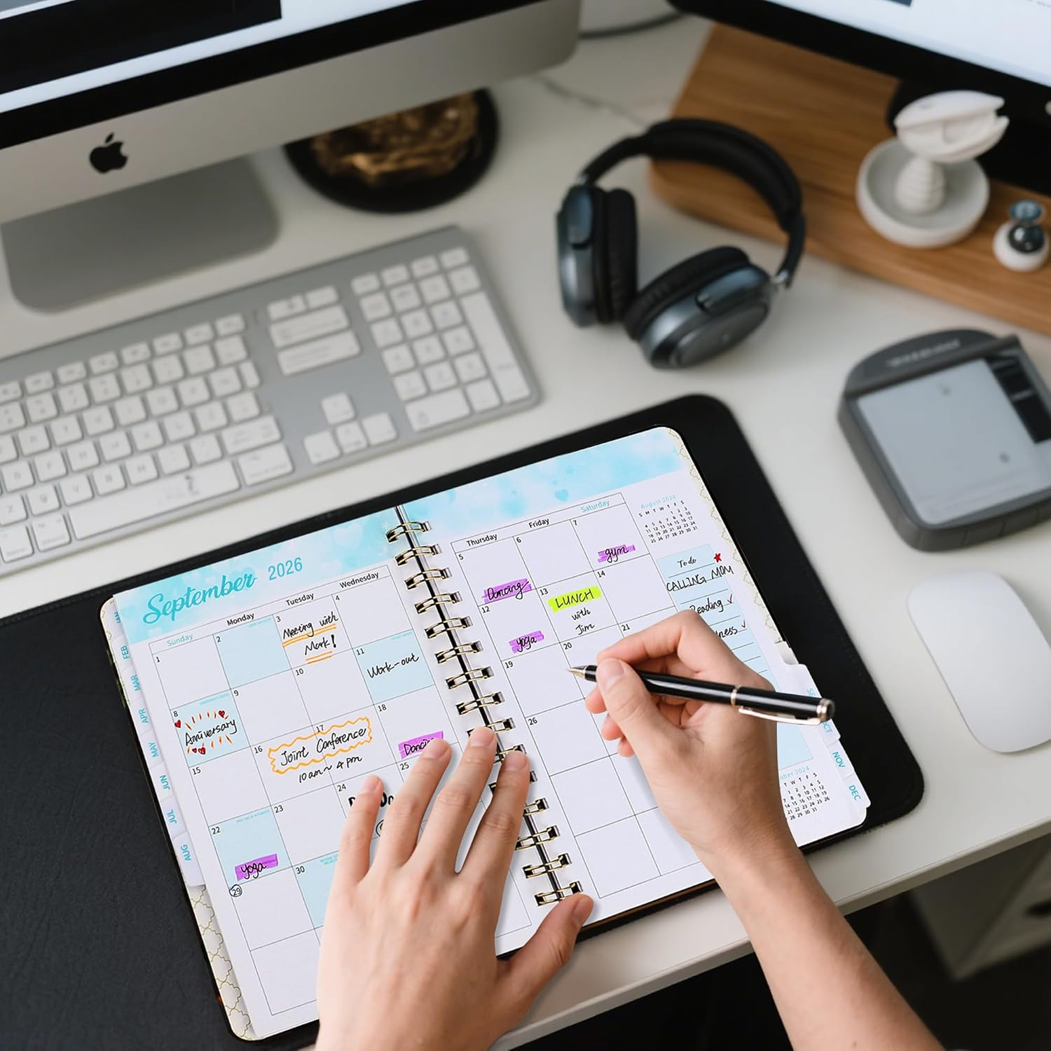 Junart 2026 Academic Diary A5 Week to View from January to December 2025 Weekly & Monthly Planner,Teacher Planner,Academic Year Diaries with Elastic Strap(Violet) - 2026 Epiphyllum image number 4