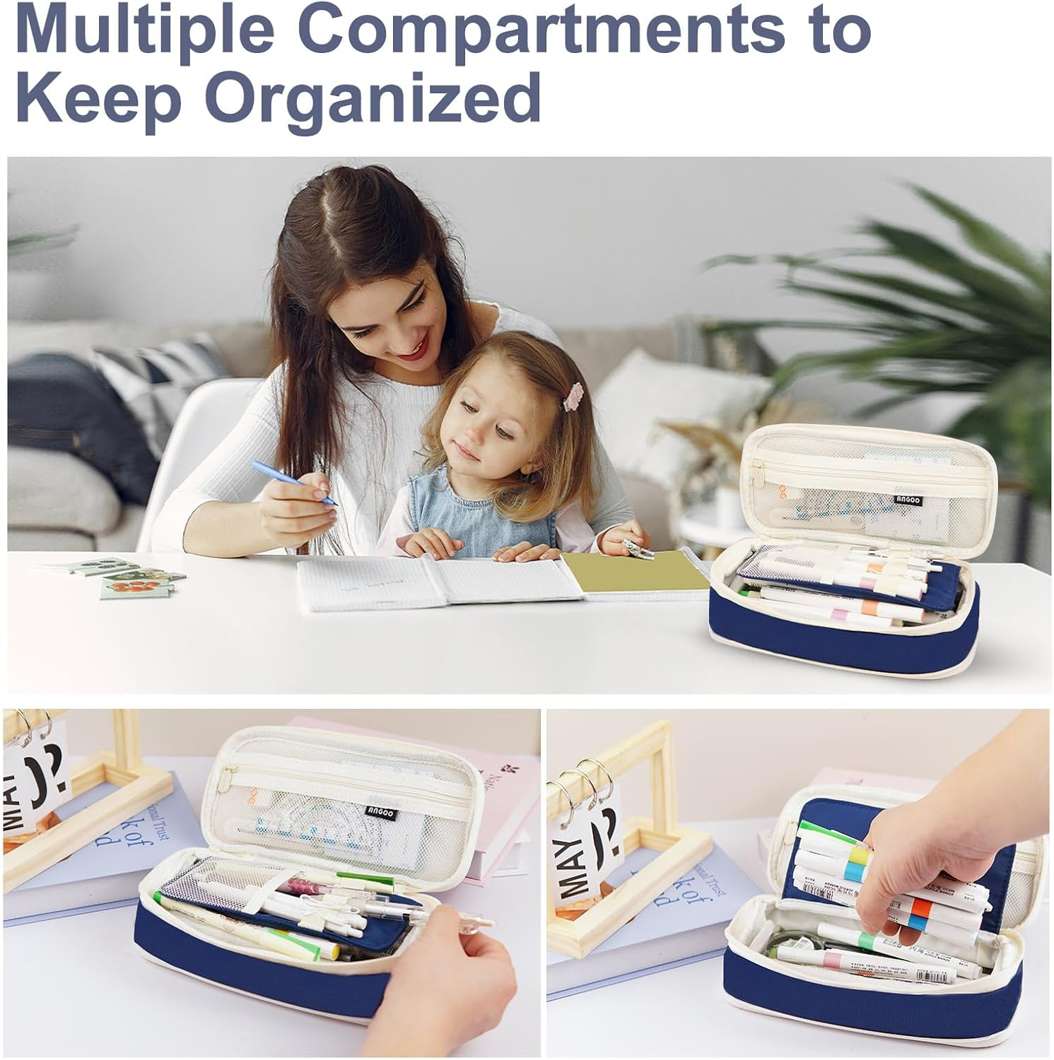 Cute Pencil Case Large Capacity - Expandable Pencil Pouch for Women and Girls, Durable Pencil Bag Pen Case Organizer, Kawaii Pencil Case Pouch for School Supplies & Gift (Blue) image number 1