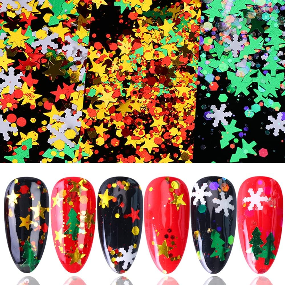 Snowflake Nail Glitter Sequins, 2 Boxes Christmas Nail Art, Holographic Christmas Nail Art Sequins for Snowflake Glitter DIY Decoration image number 2