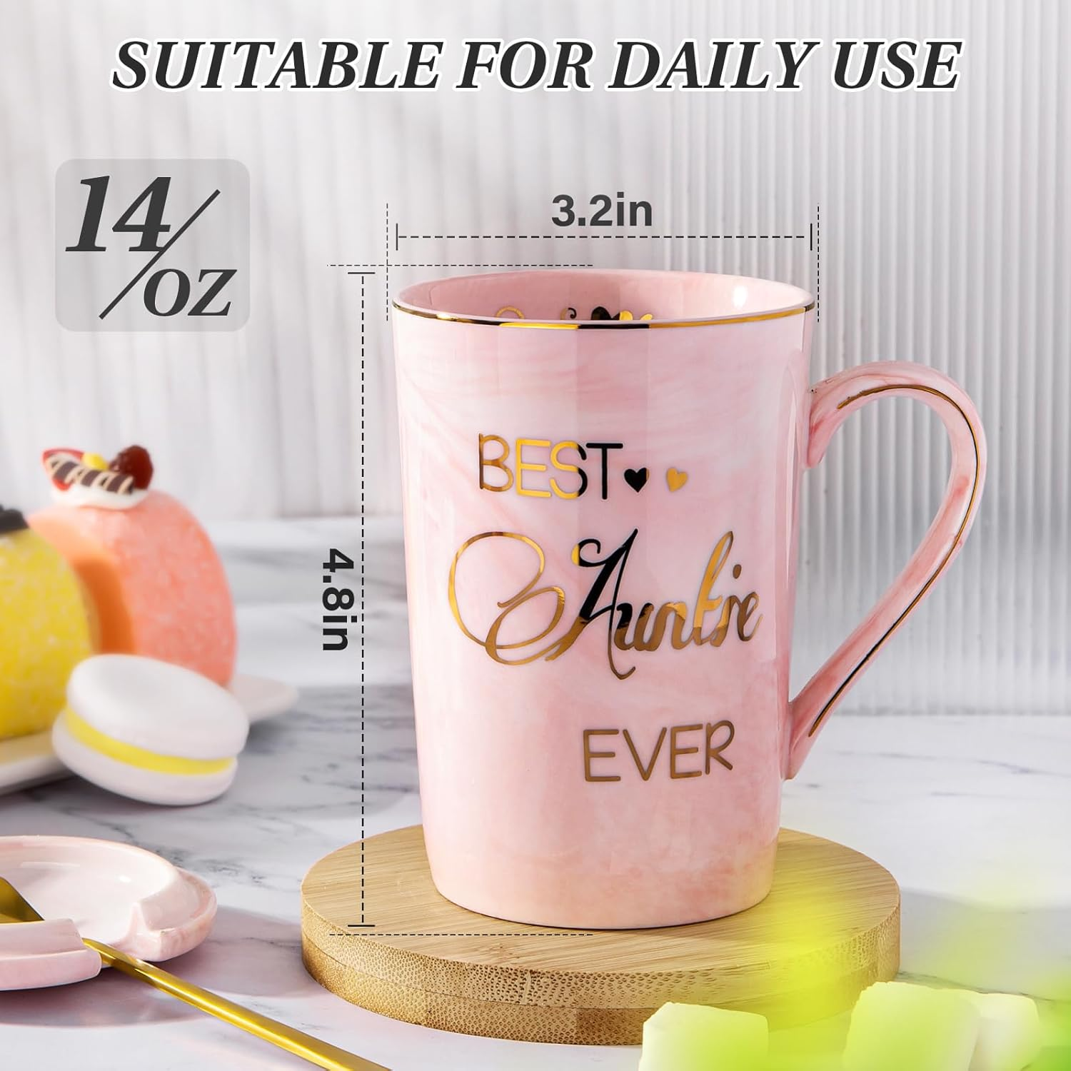 Best Aunt Uncle Ever Coffee Mug, Auntie Cup Uncle Mug, Christmas Birthday Gifts for Aunt and Uncle, Mothers Fathers Day Presents for Uncle Aunt from Nephew Niece, 14Oz Marble Gold Print Mug, Pink Grey image number 5