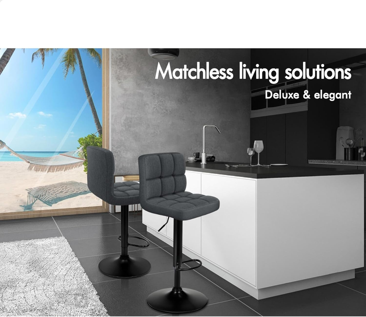 ALFORDSON Bar Stool Set of 2 Adjustable Kitchen Stools Ralph Swivel Counter Barstools Fabric Dining Chair in 62-83Cm Seat Height with Floor Protector for Home Bar Dining Room (Dark Grey) image number 5