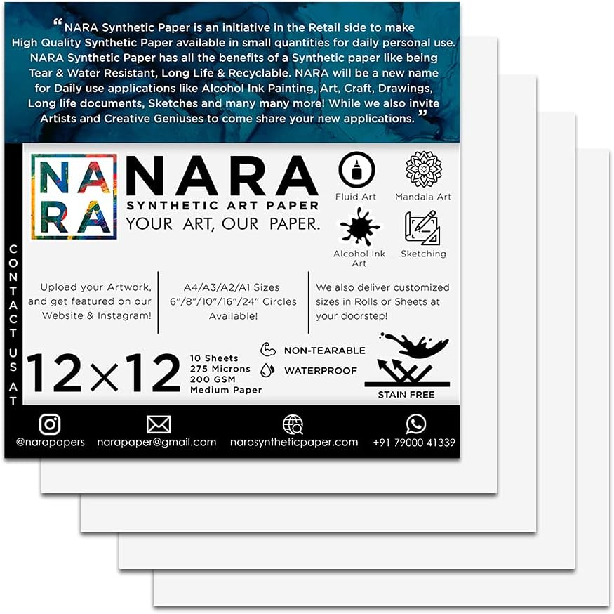 NARA&reg; Paper for Alcohol Ink Art Painting | Watercolor Paper | 12 Inches X 12 Inches (12&rdquo;X12&rdquo;) | 275 Microns/200 GSM | Medium Paper | 10 Sheets | 100% Stain-Free