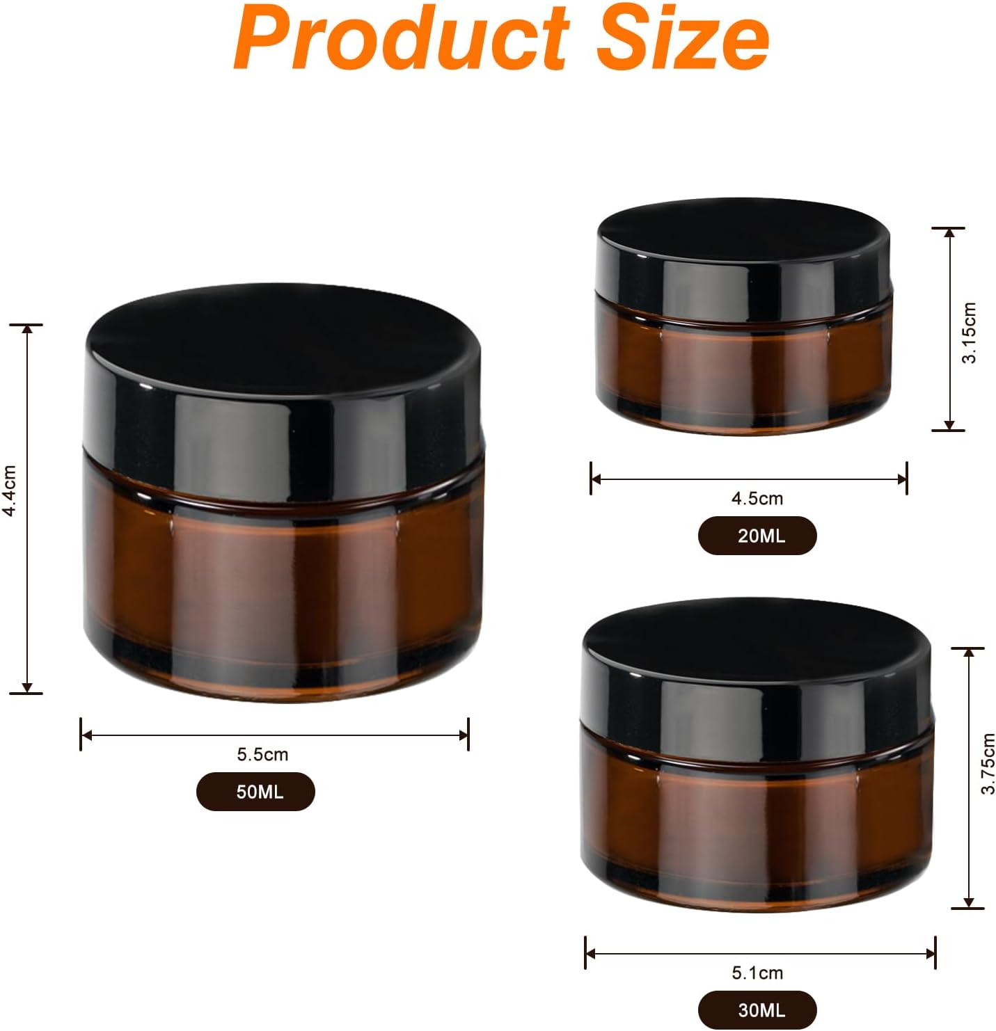 GAUATO 6 Pack 50Ml Brown Glass Ointment Cosmetic Jars with Lid and Liner for Cosmetics Lotion Cream image number 3