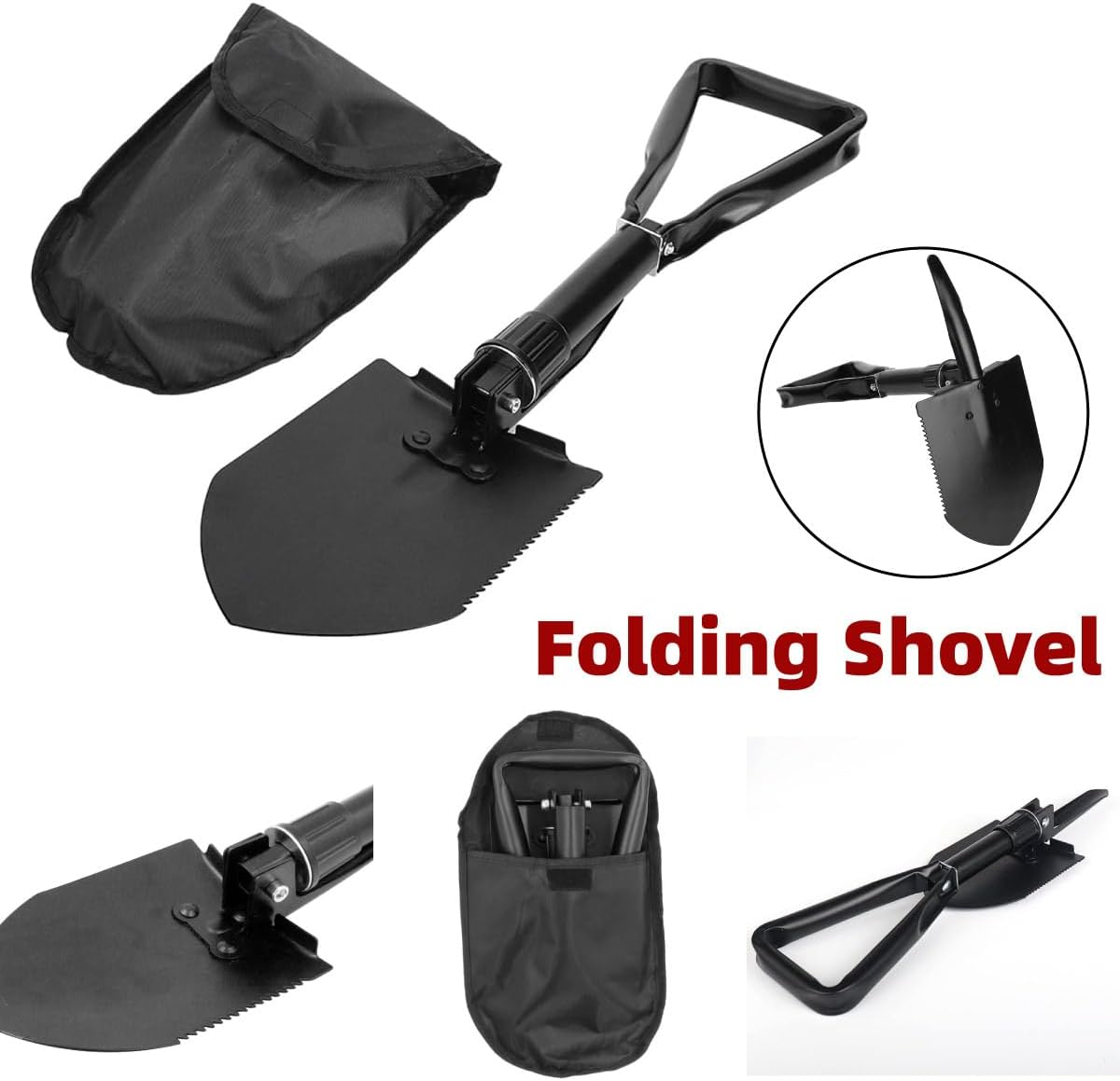 AIMALL Multifunctional Folding Engineer Shovel with Pickaxe & Saw, 18.5In Carbon Steel Outdoor Survival Tool for Camping, Fishing, Gardening, Car Emergency Rescue Use image number 3