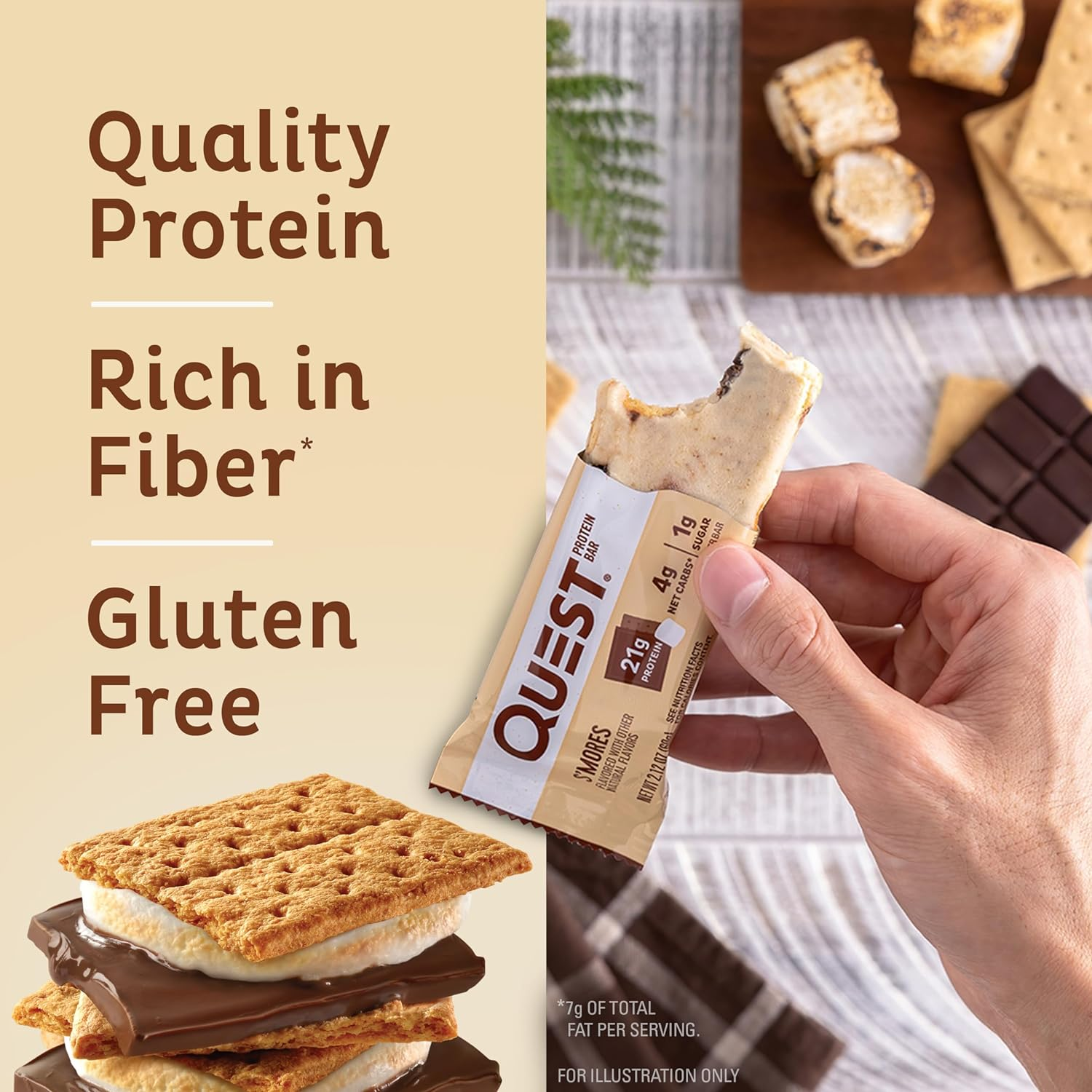 Quest Nutrition S&rsquo;Mores Flavoured Protein Bar, High Protein, Gluten Free, Keto Friendly, 12-Count image number 3