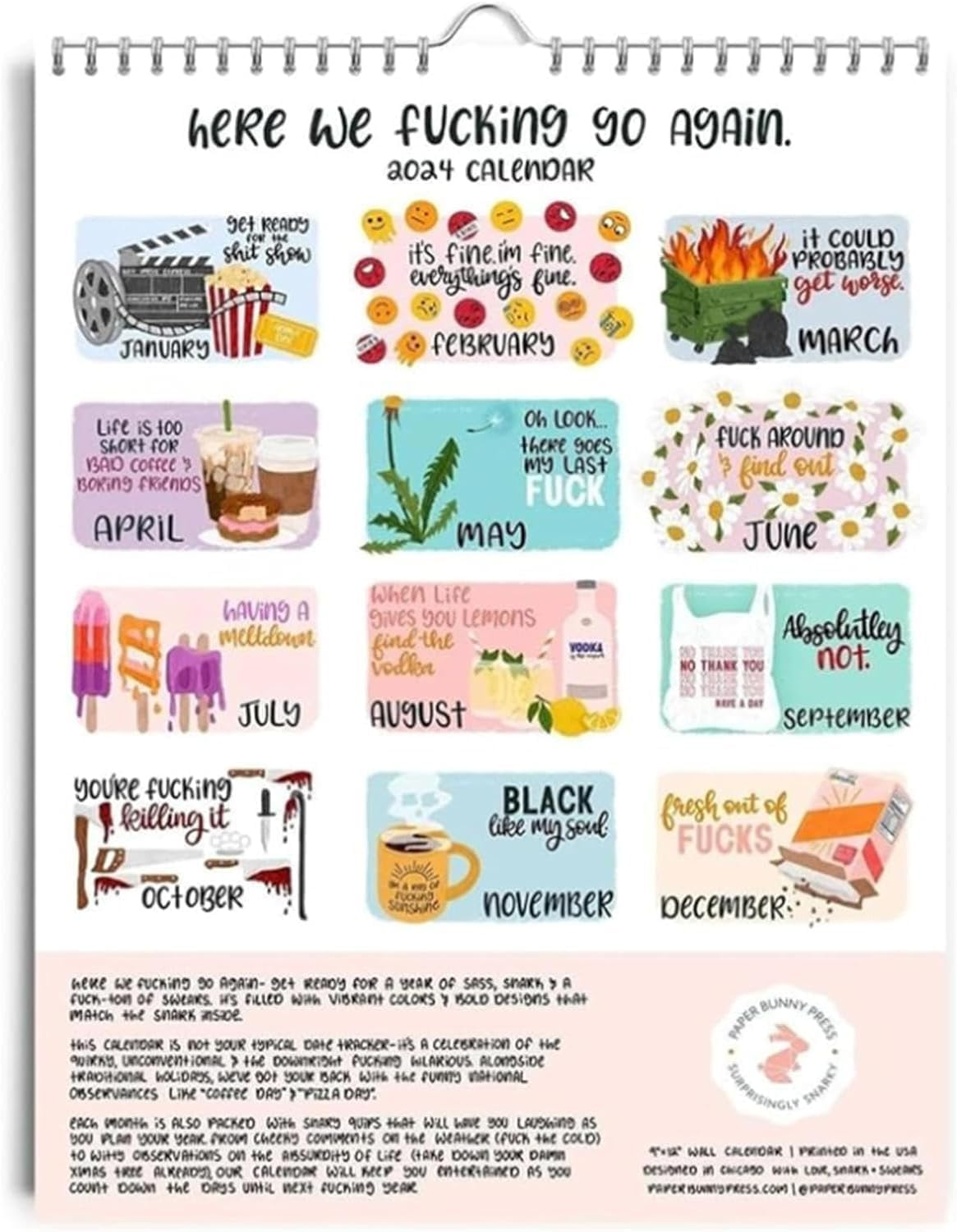 Here We Go Again 2025 Calendar New Version Roller Coaster Snarky Funny Sarcastic Humorous 12 Month Wall Hanging Time Day Planner Family Home Office Classroom Desk Friend Christmas Gift Adult image number 4