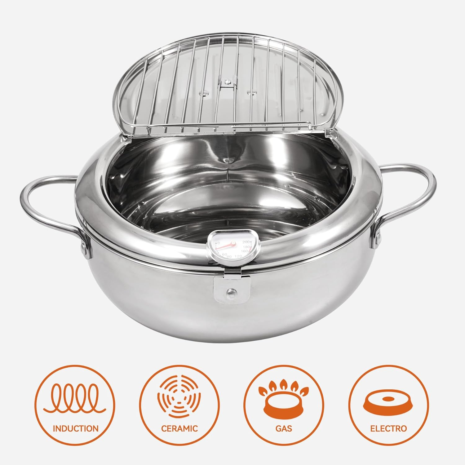 Kerilyn Deep Fryer Pot, 11 Inch/4.2 L Janpanese Style Tempura Frying Pot with Lid, 304 Stainless Steel with Temperature Control and Oil Drip Drainer Rack, for Kitchen French Fries, Chicken Etc image number 2