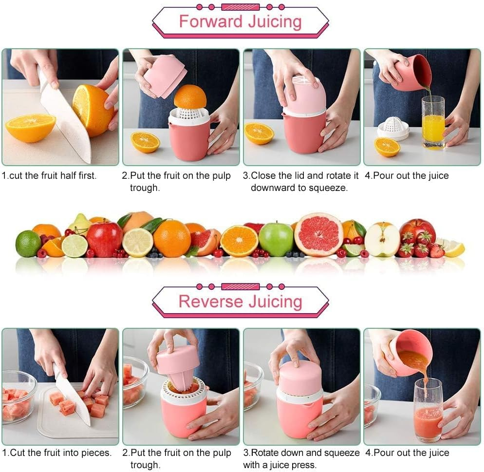 Manual Juicer, Fruit Squeezer, Lemon Squeezer, Manual Plastic Grapefruit Juicer Big Lemon Lime Squeezer, for Different Fruits, Hand Press for Lemons, Limes, Apples, Citrus, Etc (Pink) image number 1