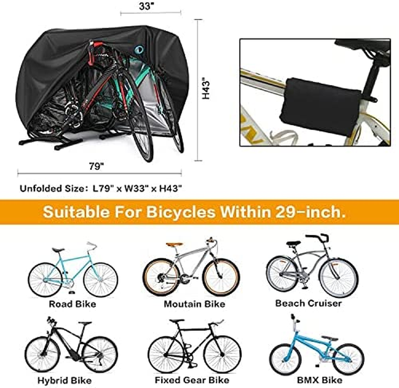 Bicycle Cover for 2 or 3 Outdoor Bikes, Waterproof Bicycle Cover for Rain, Sun, UV Dust, Wind with Locking Hole for Electric Mountain Bike image number 2