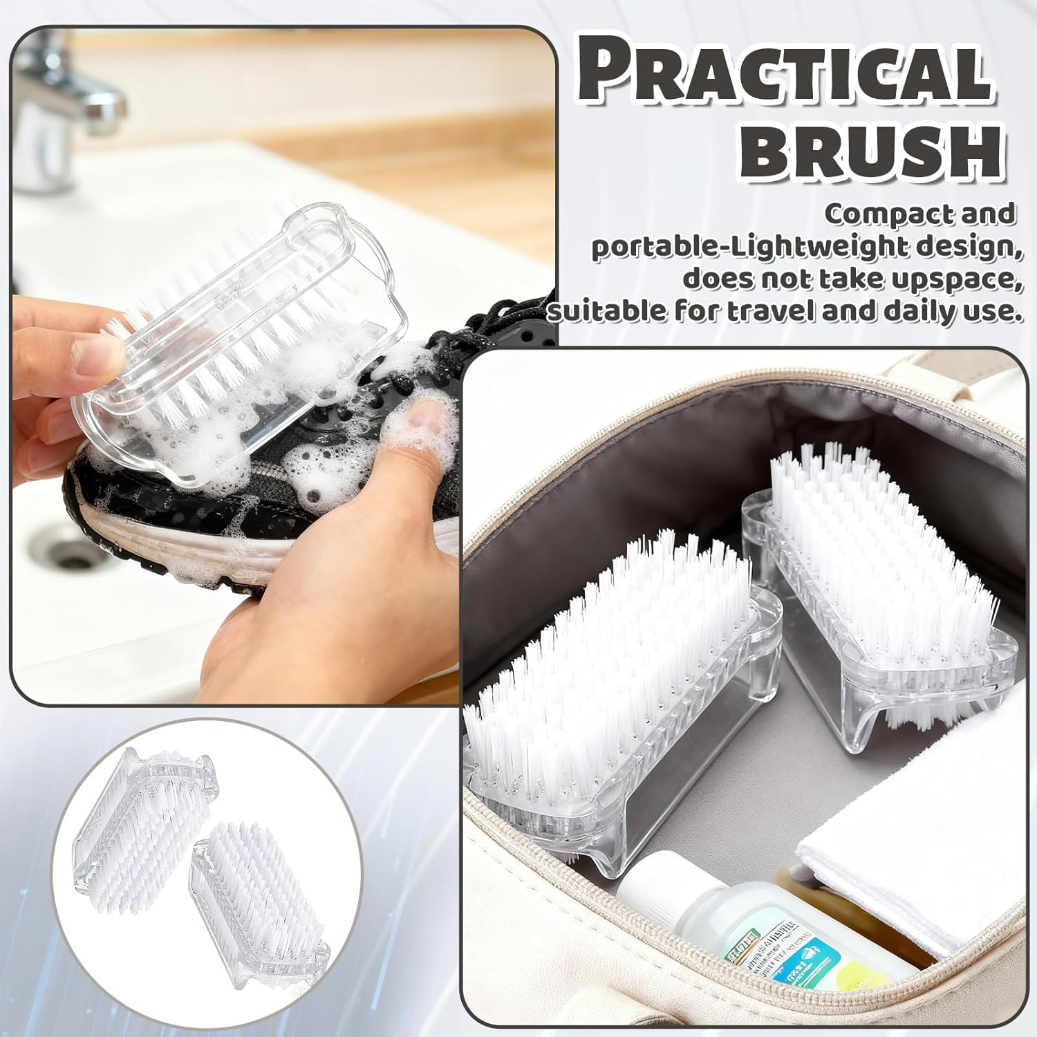 Zeaying Pack of 2 Double-Sided Nail Brush, Transparent Hand Wash Brush, Nail Brush, Hard Fingernail Brush, for Cleaning by Hand Nail Bathroom Sink image number 4