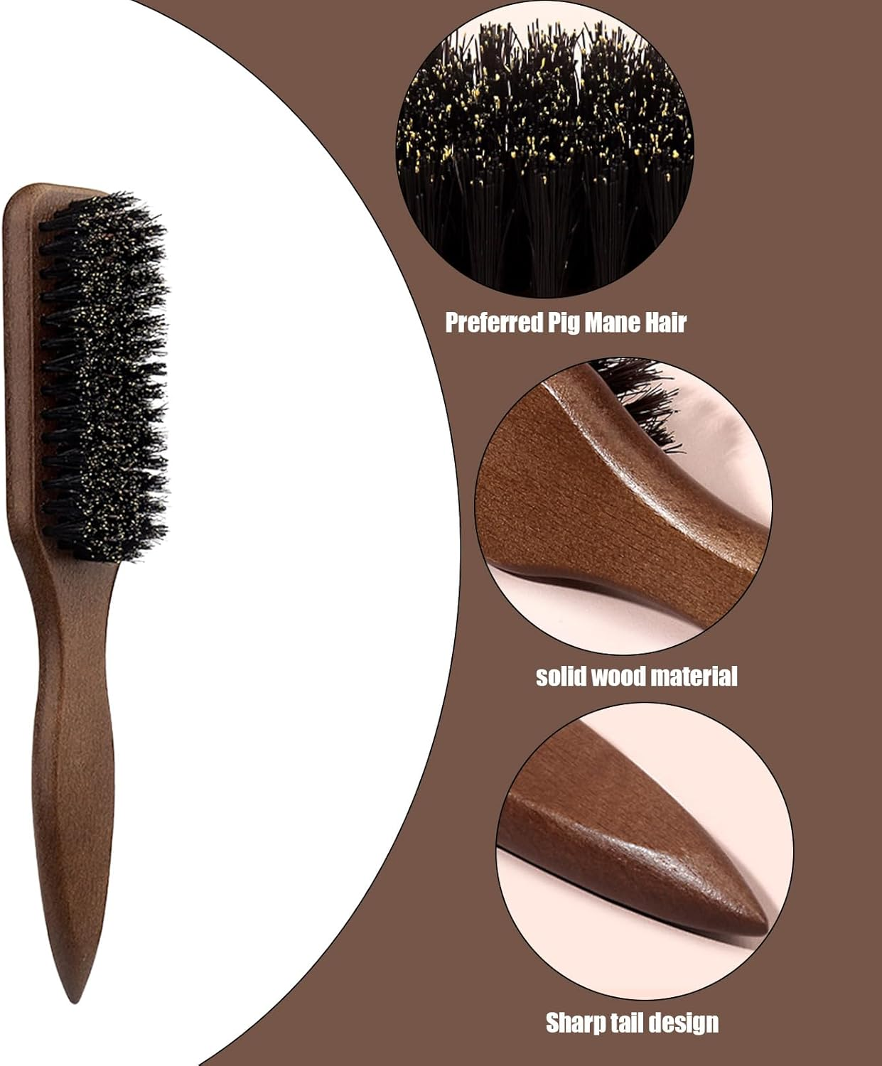 3 Pack Boar Bristle Hair Brush Set,Brown Beard Brushes+ Small + Black Steel Needle Combs, Anti-Static Wooden Handle Brushes for Men and Women, for Hair and Beard Care image number 6