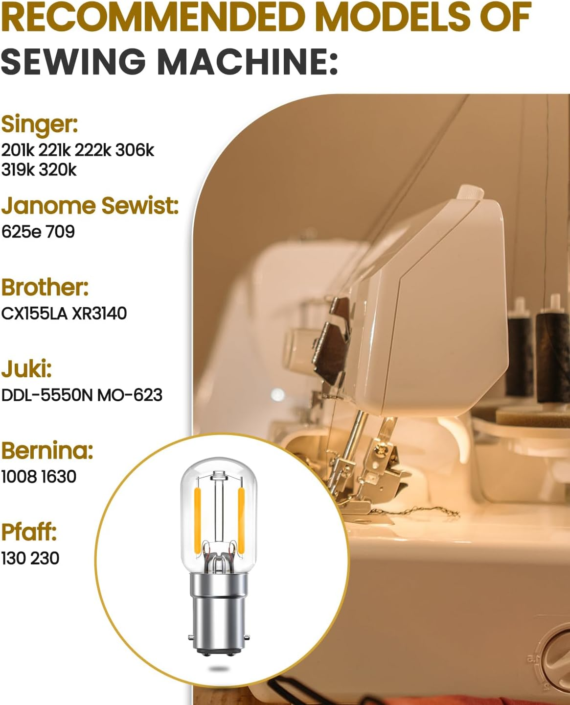 Bonlux B15 Led Bulb 2W,Sewing Machine Bulb Led,B15D Pygmy Bulb 15W Bayonet Incandescent Bulb Replacement, for Living Room, Bedroom,Sewing Machine/Cooker Hood,Warm White 2700K (Pack of 2) image number 1