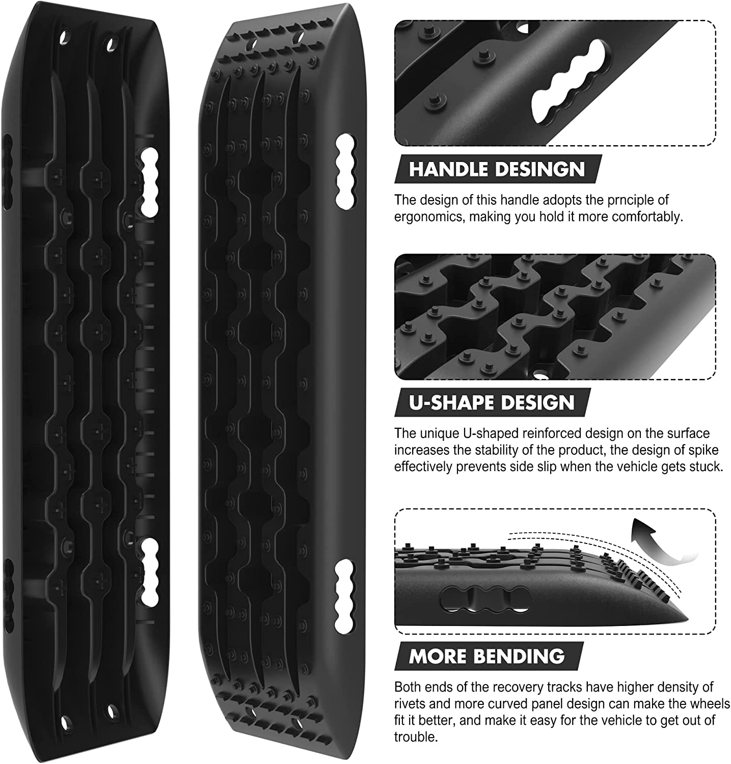 X-BULL Recovery Tracks 4X4 Recovery Boards Offroad 4Wd Tracks 22046LBS/10000KG Stand for Automotive Accessories Tires and Wheels in the Sand Mud Snow(Gen 2.0 Black) image number 4