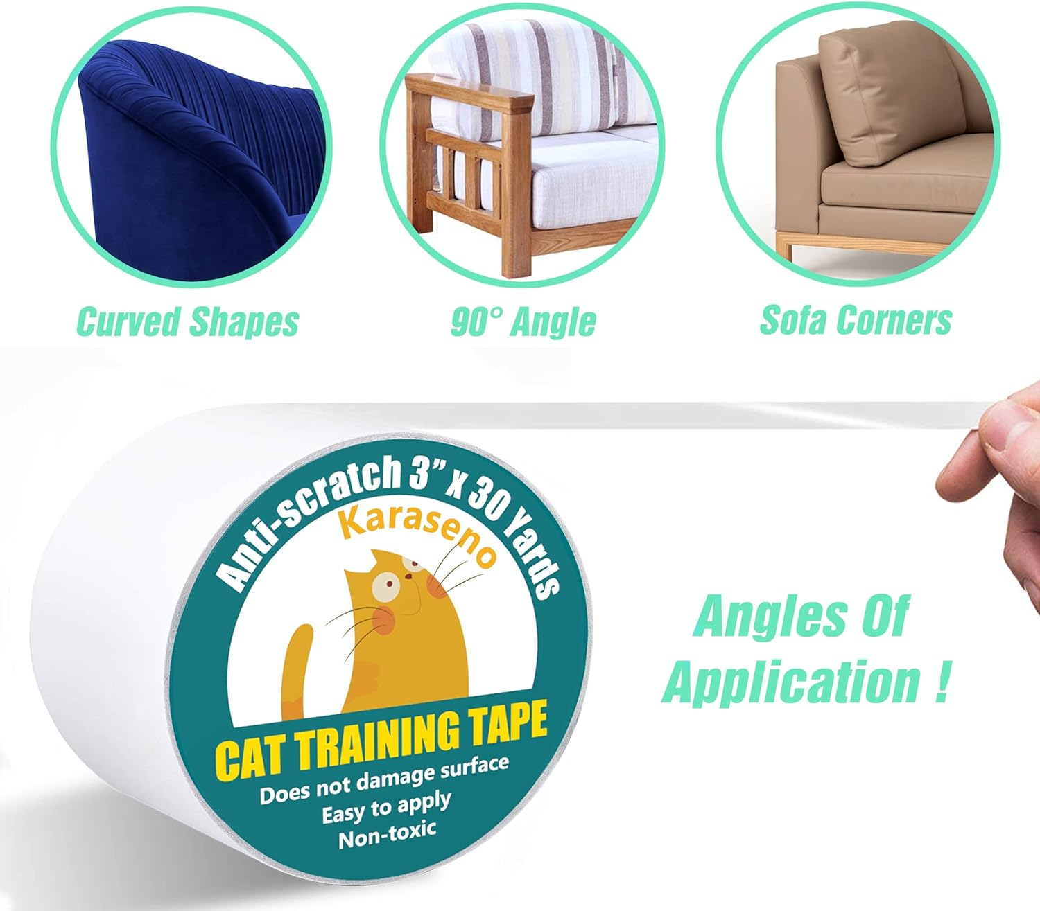 Karaseno anti Cat Scratch Tape, 3 Inches X 30 Yards Cat Training Tape, 100% Transparent Clear Double Sided Scratch Deterrent Furniture Protector for Couch, Carpet, Doors, Pet & Kid Safe image number 1