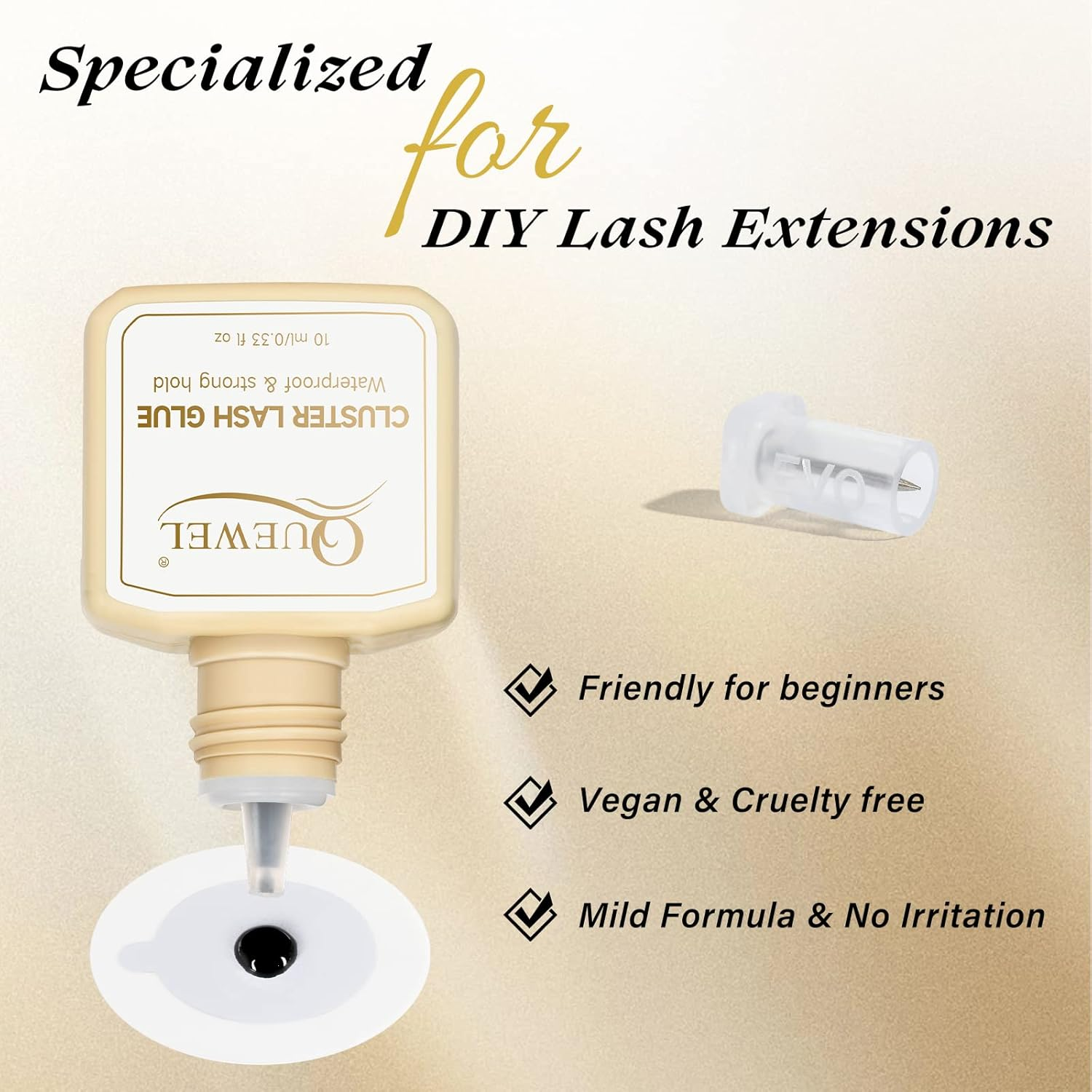 QUEWEL Cluster Lash Glue 10Ml Black Eyelash Clusters Glue Waterproof and Long-Lasting Super Strong Hold Individual Lash Bond for DIY Eyelash Extensions (10Ml) image number 1