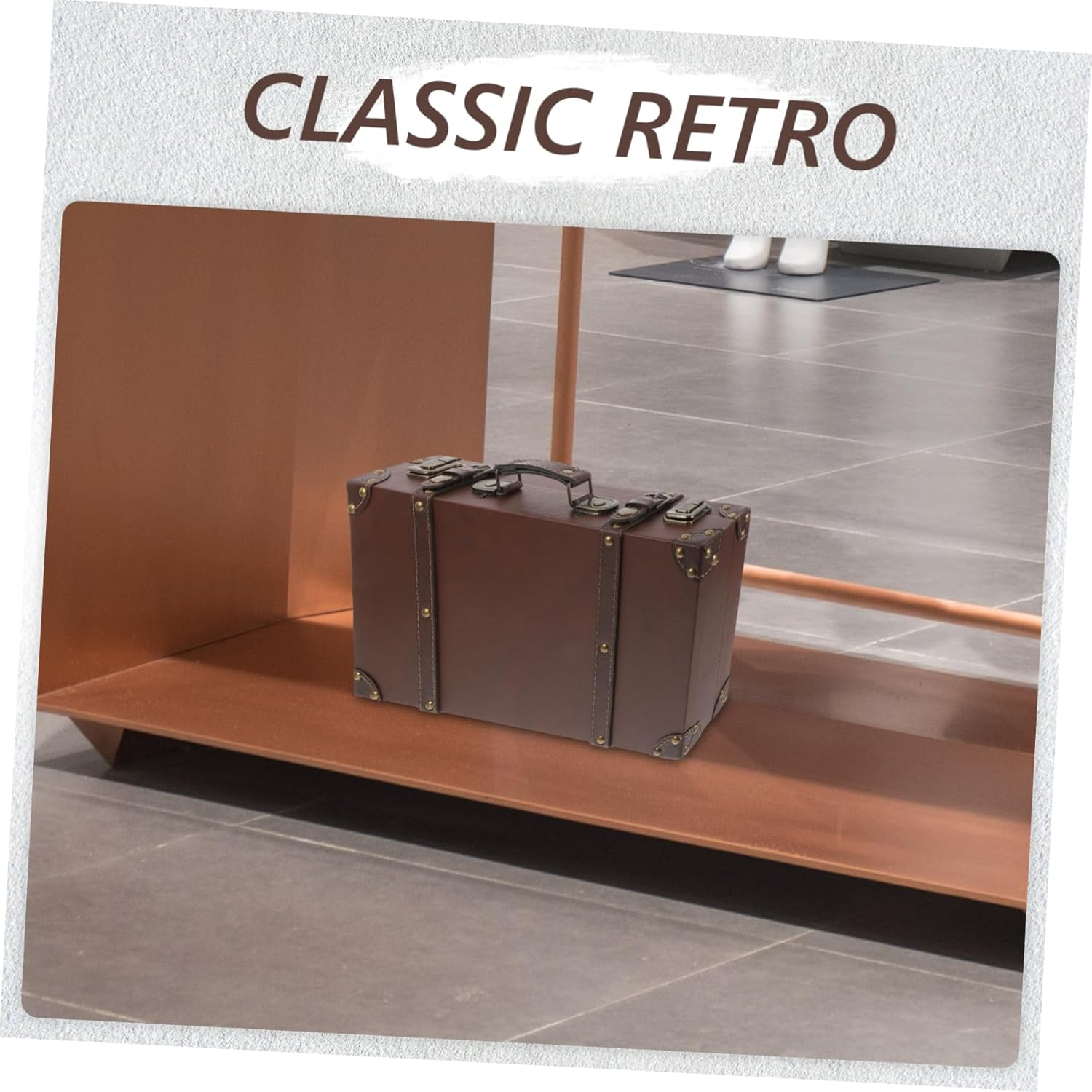 ULTECHNOVO Vintage Style Leather Trunk Luggage Small Brown Retro Decorative Storage Box Photo Props Vintage Suitcase for Clothing Store Display image number 1