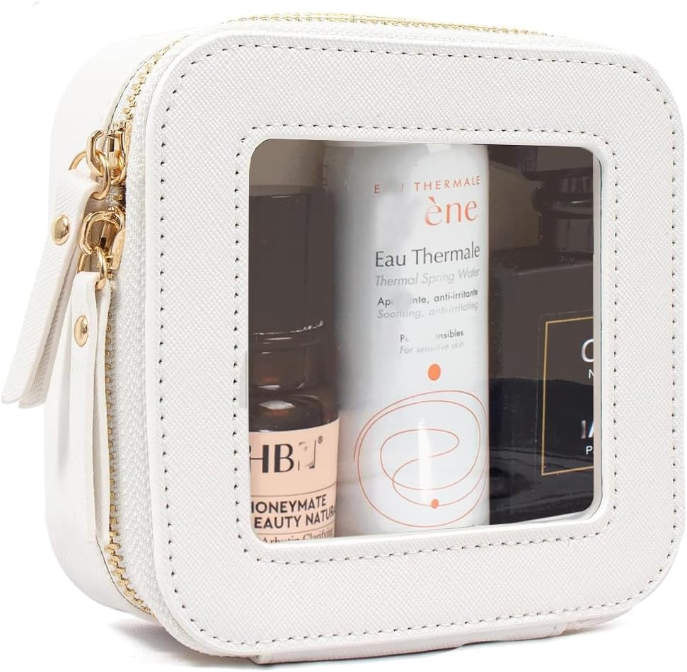 Clear Makeup Bag Small, Mini Travel Cosmetic Case Transparent TSA Approved Toiletry Bag with Zipper Portable Make up Pouch for Purse Traveling Car Essentials Organizer for Women Men (Mini White)