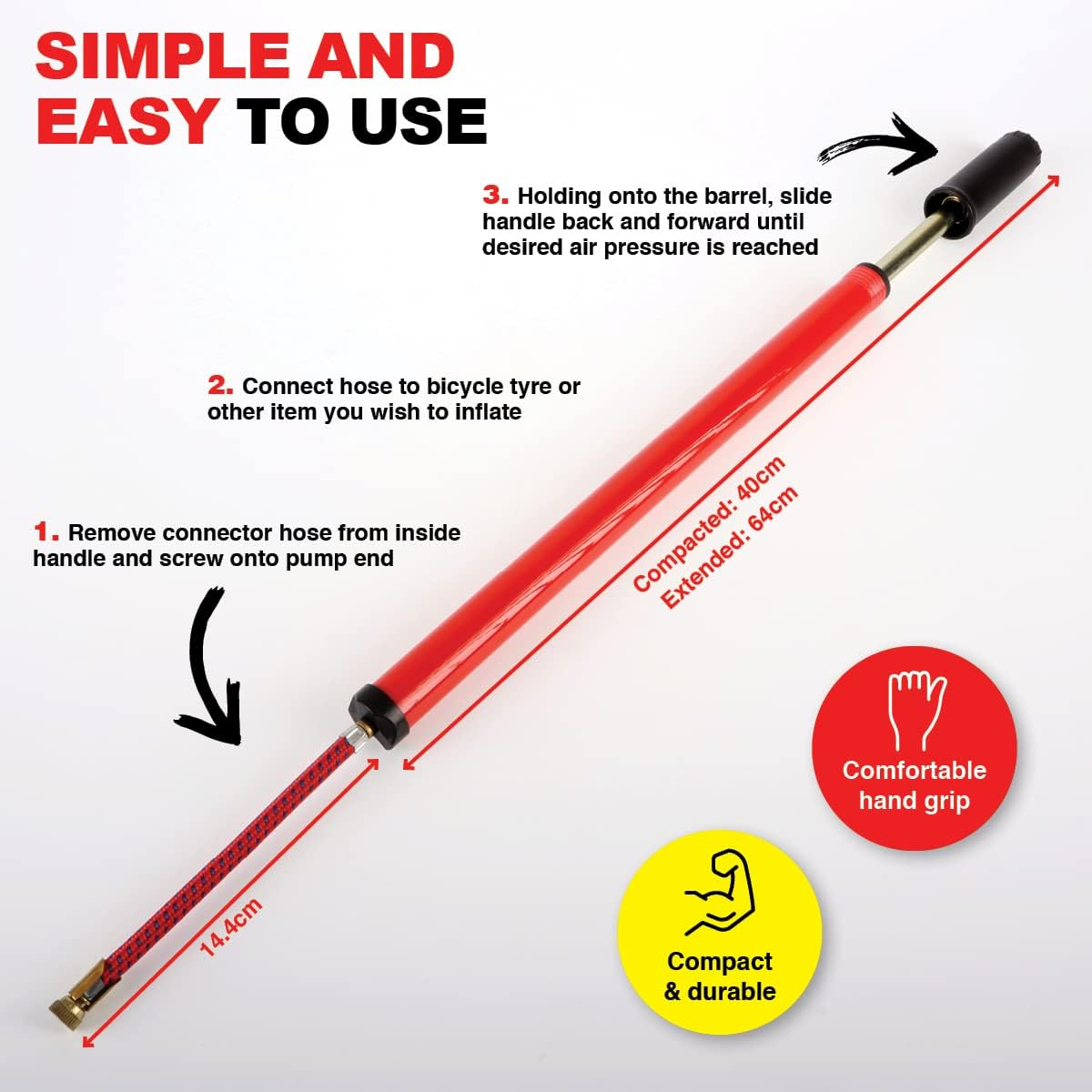 Portable Bicycle Pump, Assorted, 40 Cm Size (Pack of 2) image number 2