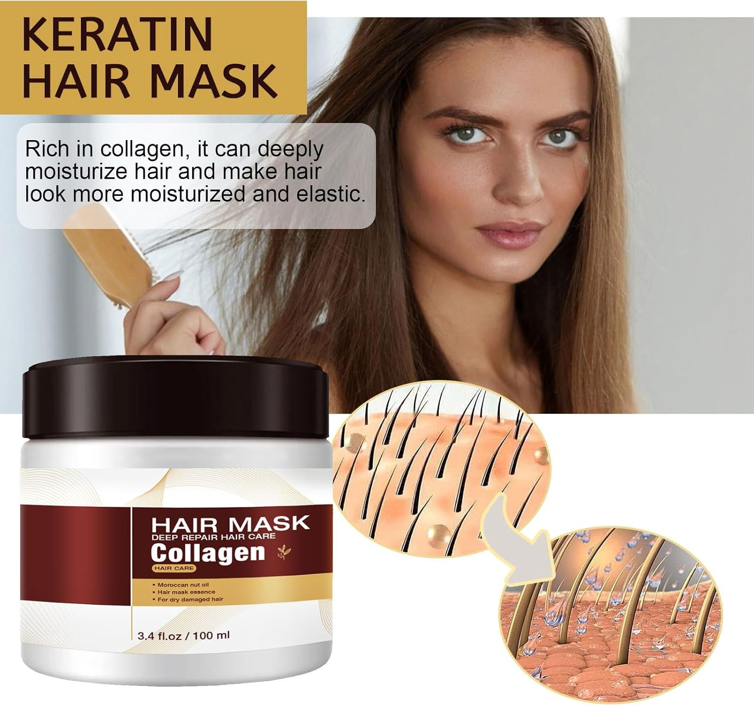 100 Ml Collagen Hair Mask with Keratin - Deep Repair & Intensive Moisturising for All Hair Types image number 2