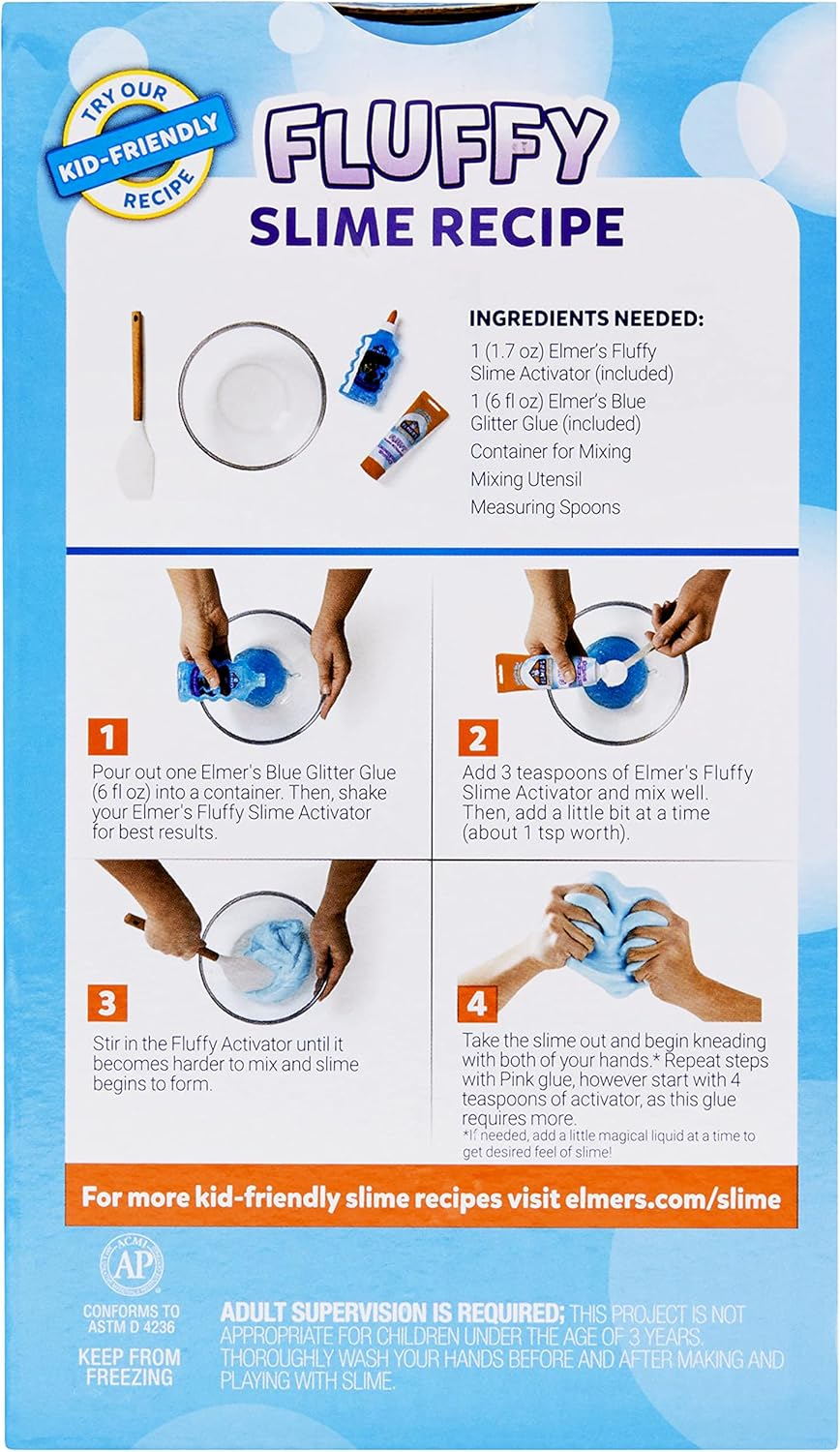 Elmer&rsquo;S Fluffy Slime Kit, Includes Elmer&rsquo;S Translucent Color Glue, Elmer&rsquo;S Glitter Glue, Elmer&rsquo;S Fluffy Slime Activator, 4 Count image number 1