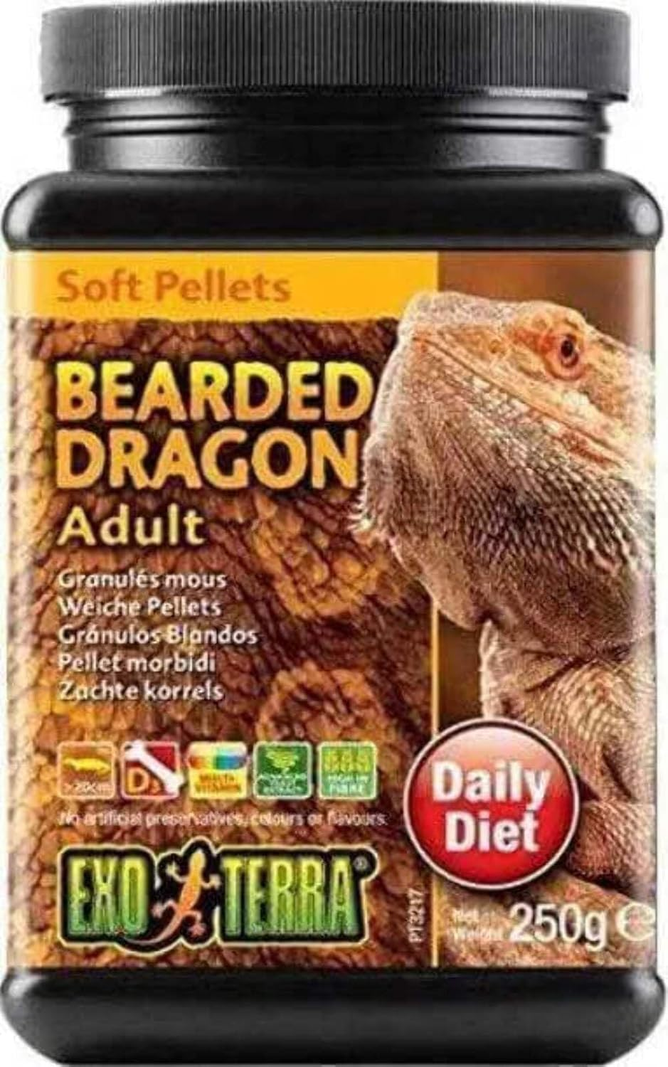 Exo Terra Bearded Dragon Pellet Food, 250G, Complete & Balanced Nutrition for Adult Reptiles image number 1
