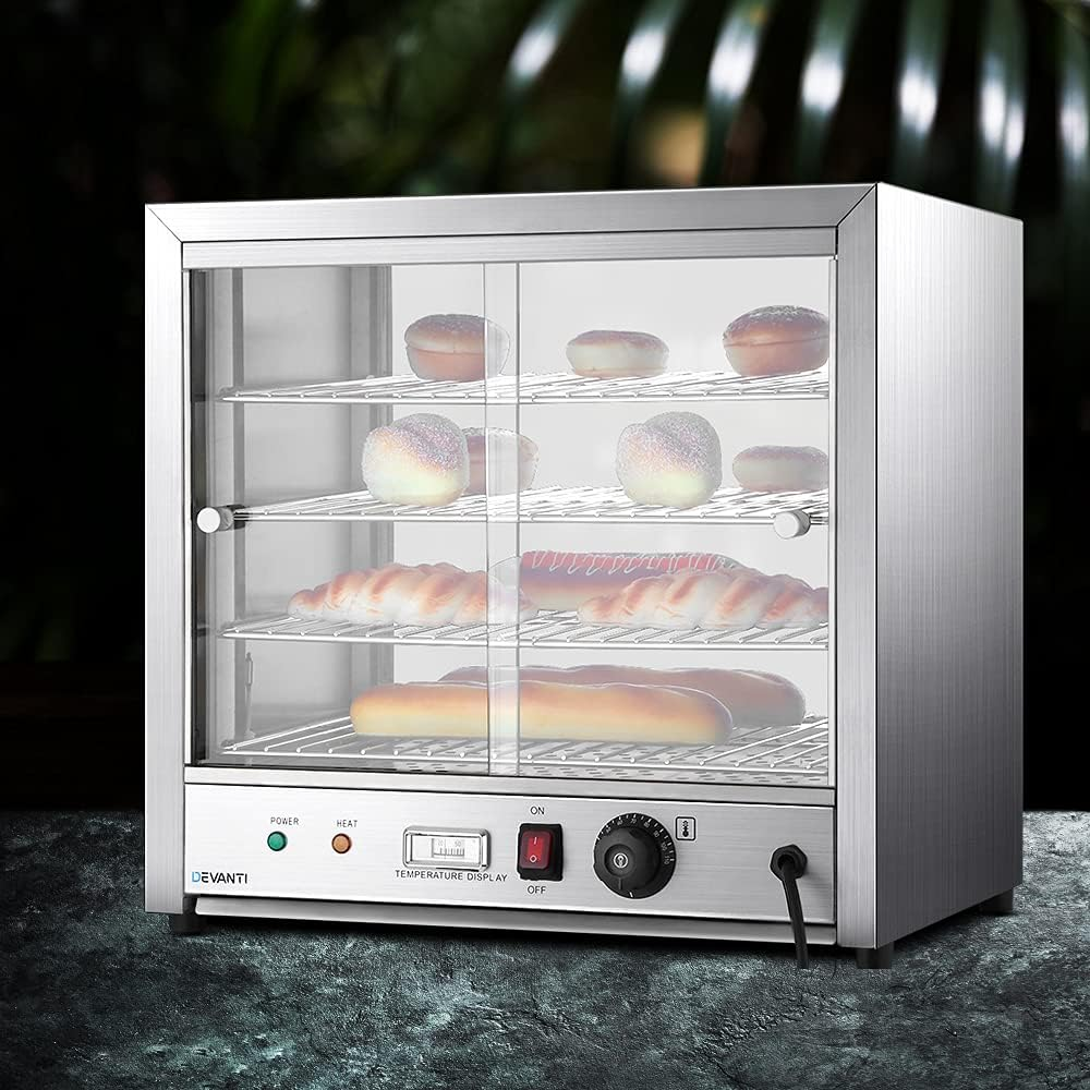 Devanti Food Warmer, 1000W Display Cabinet Commercial Electric Pie Foods Warmers Buffet Showcase Home Kitchen Restaurant Car Appliances Counter Top, with 4 Tier Shelves and Removable Crumb Tray Silver image number 5