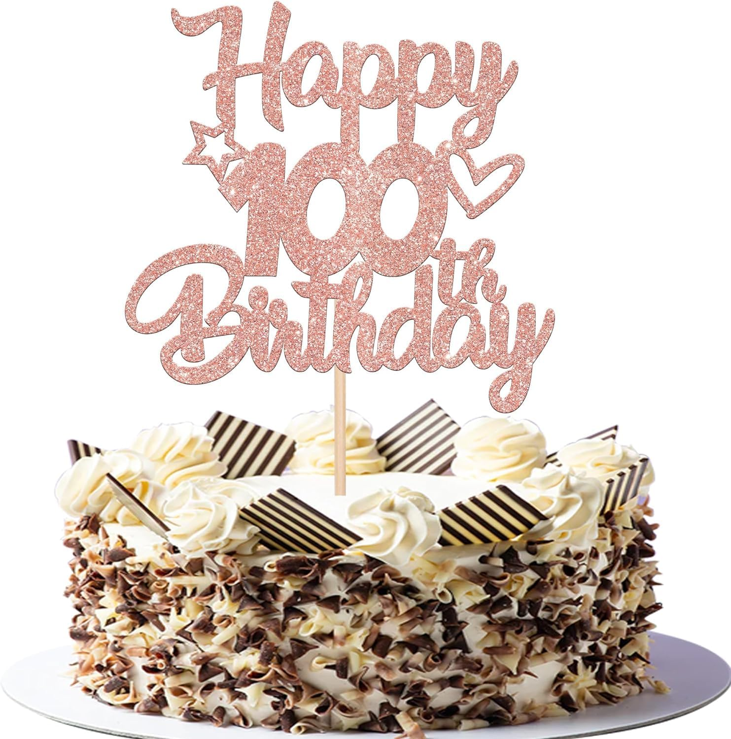 1 Pack Happy 21St Birthday Cake Topper Glitter Heart Star 21 Fabulous Cake Pick Birthday Sign Cake Decorations for Children 21St Birthday Theme Party Supplies Rosegold (21St)