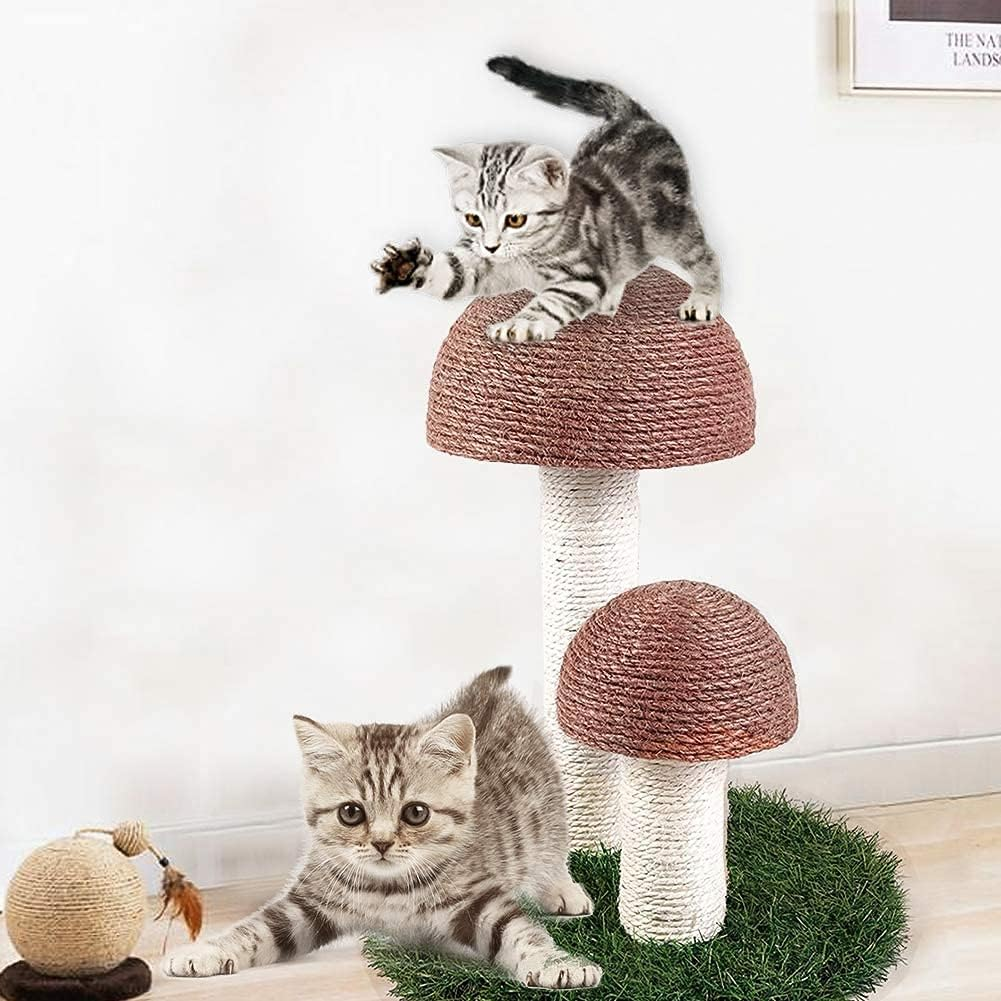 Cat Tree Tower, Mushroom Cat Scratching Post Kittens Furniture Climber Cat Activity Centres with Sisal Scratching Posts for Kittens Playing, Relaxing, Sleeping, Brown, OPPT01/159/2076 image number 1