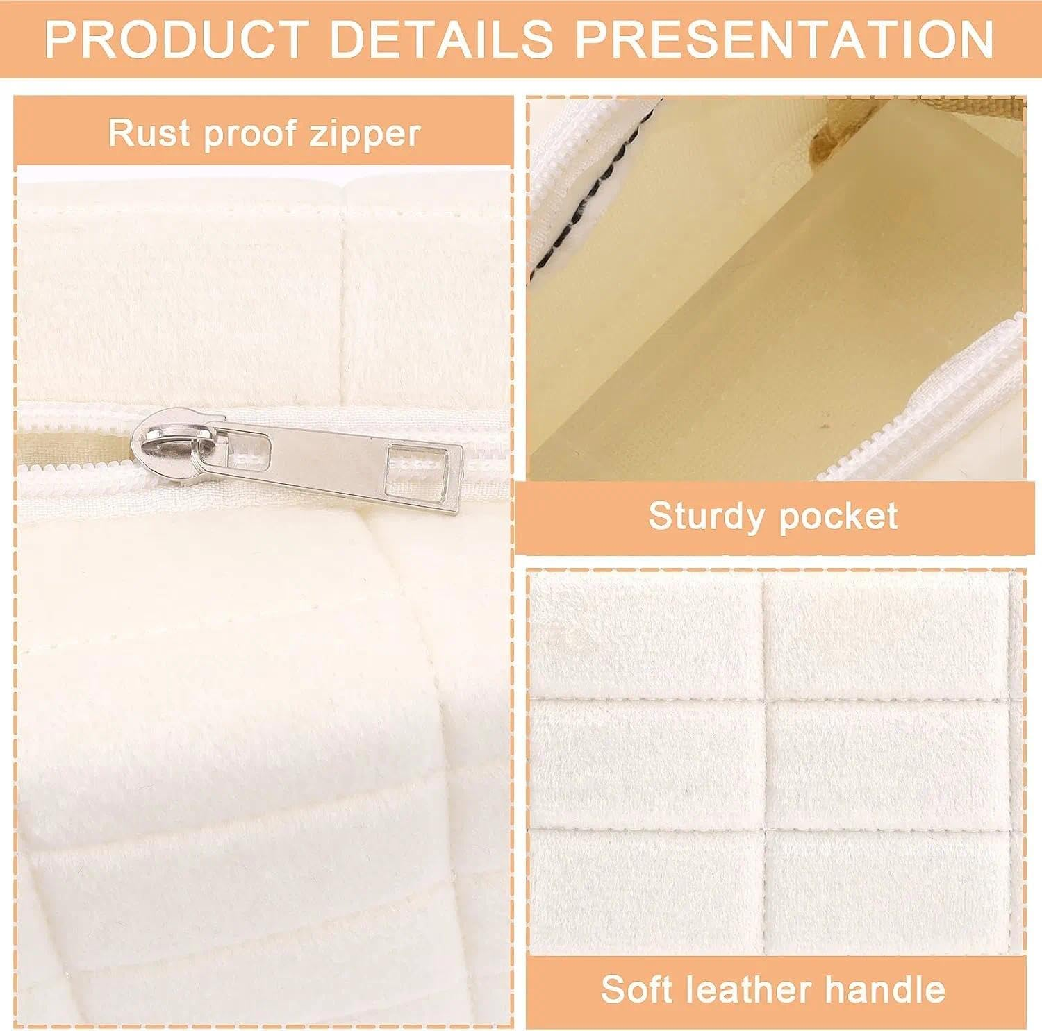 Travel Makeup Bag, Soft Velvet Cosmetic Pencil Case with Plaid Design for Women & Girls, Daily Use Toiletry Bag by Ermaoo