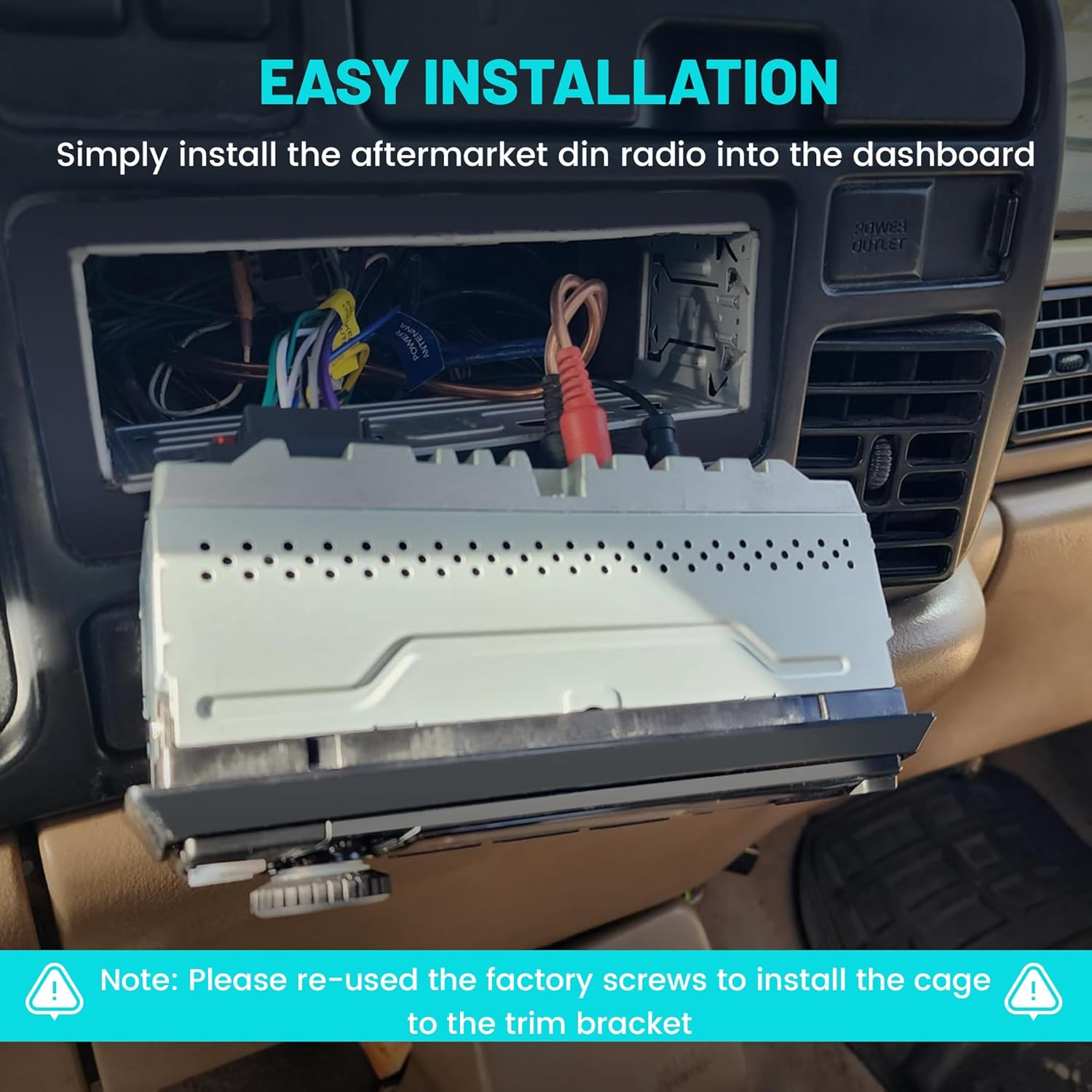 Nuith Universal Single Din Stereo Radio Replacement Fitting Cage Kit, 1 Din Installation Kit, Metal Single Din Radio Mount Cage Bracket image number 5