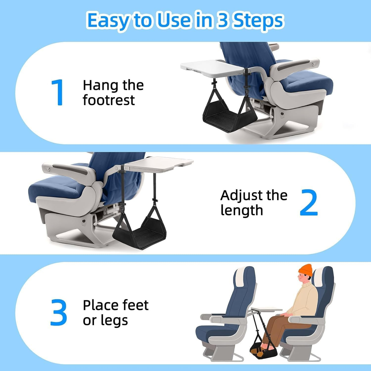 Airplane Foot Rest,No Collapse Foot Hammock for Plane,Adjustable Height Portable under Desk Travel Foot Rest,Airplane Travel Essentials,Leg Hammock Relieves Foot Fatigue image number 2