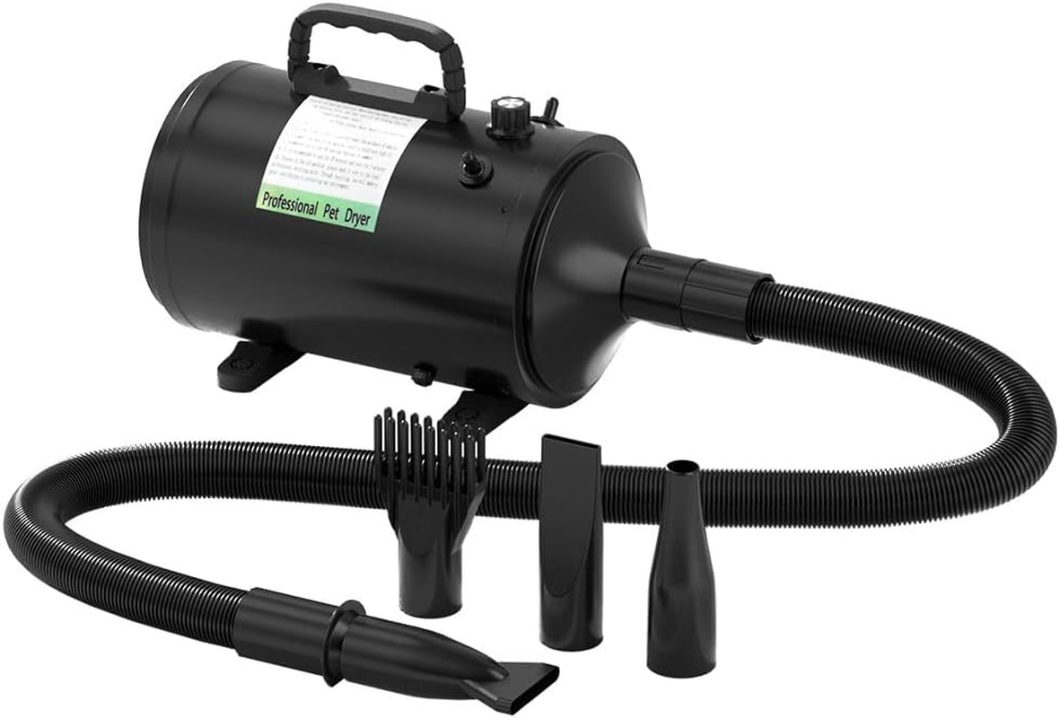 I.Pet Dog Hair Dryer, ABS Pet Grooming Vacuum Dogs Cat Speed Blower Hairdryer Blow Fast Heater Paw Washer Products, with Low Noise, 4 Different Nozzles and 200Cm Length Power Cord Black image number 4