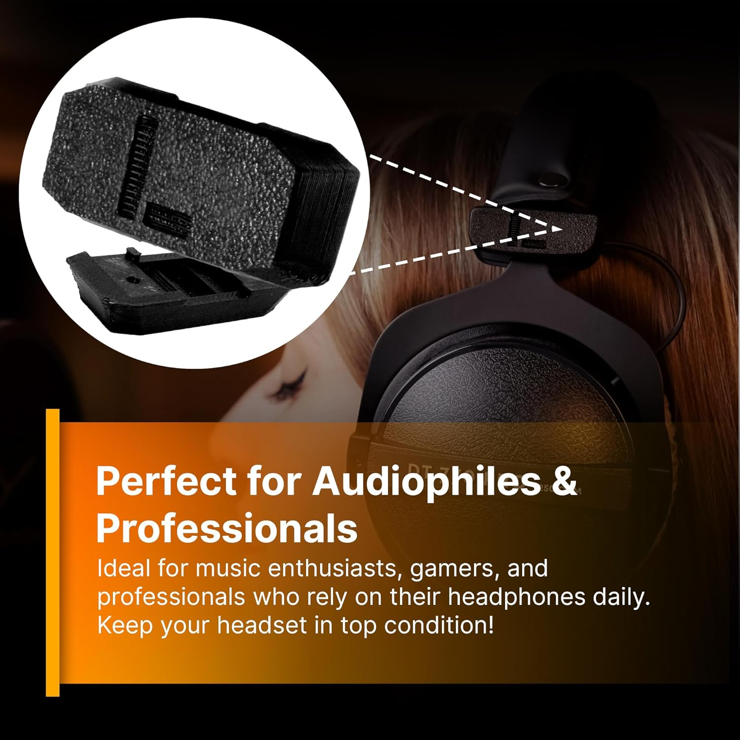 Splashncolor Slider Cover Replacement for Beyerdynamic DT 770 / DT 880 / DT 990 Pro & HS 400 Headphones - Durable Black Slider Covers to Restore Look & Function for Long-Lasting Use - ABS - Black image number 6