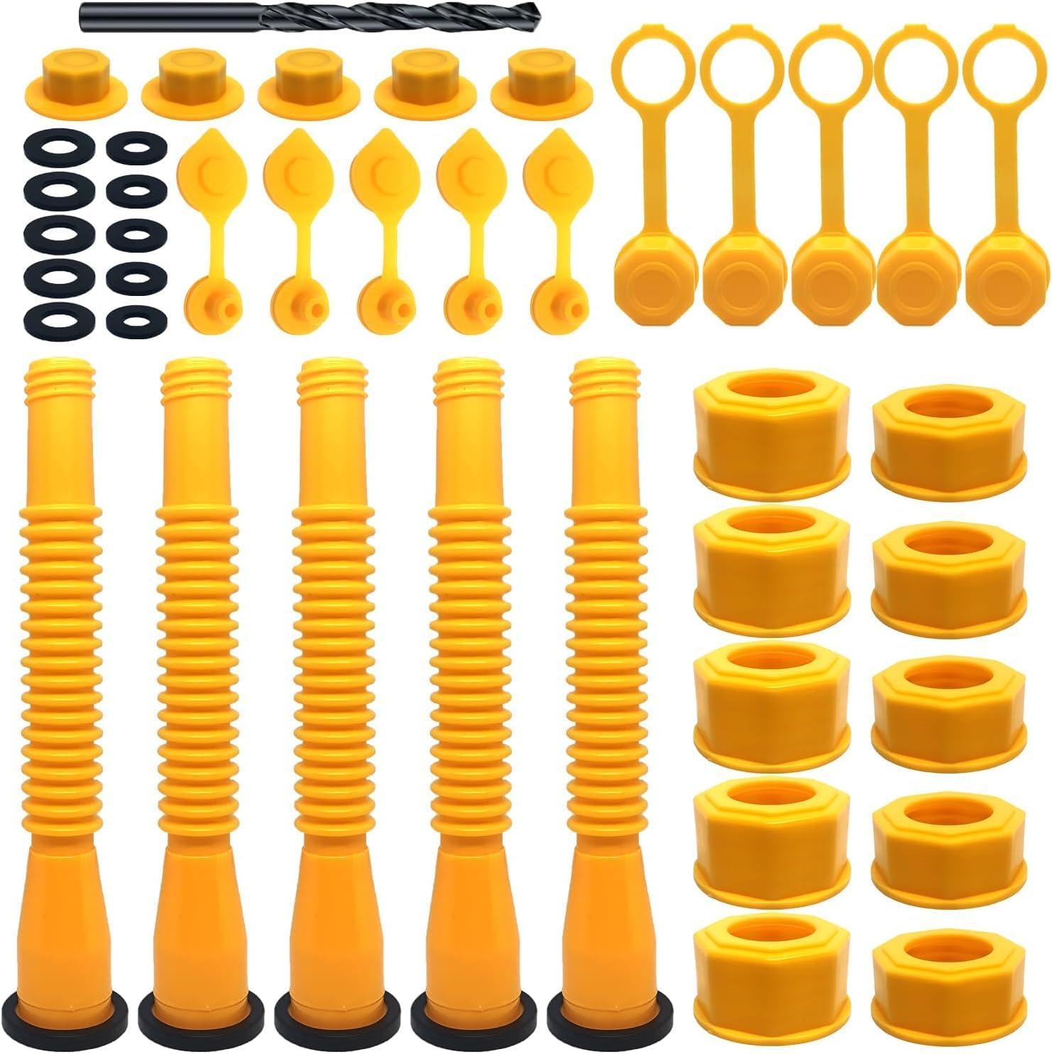 5 Kit Gas Can Spout Replacement, Gas Can Nozzle for Most 1/2/5/10 Gallon Gas Cans (Yellow), Fuel Can Spout Replacement image number 2