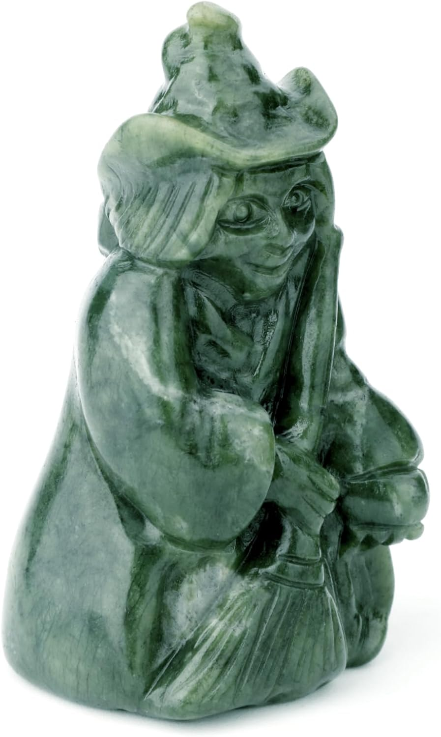 Gemshan Witch Figurine for Halloween Decorations,Jade Statue with Magic Witch Holding Broom Sculpture Spooky Halloween Decor for Home Table Tray Shelf image number 3