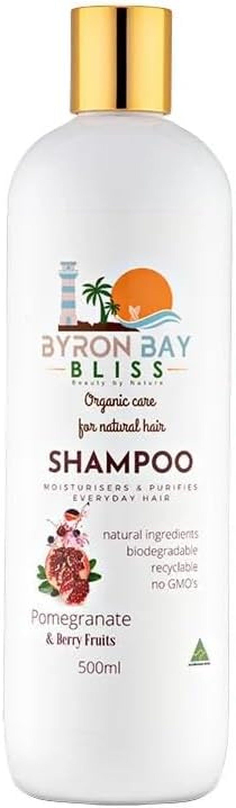 Byron Bay Organic Pomegranate Shampoo 500Ml | Premium Australian Made Hair Care with Natural Oils | Deep Hydration & Shine | Sulfate-Free Vegan Shampoo for Dry, Damaged & Color Treated Hair