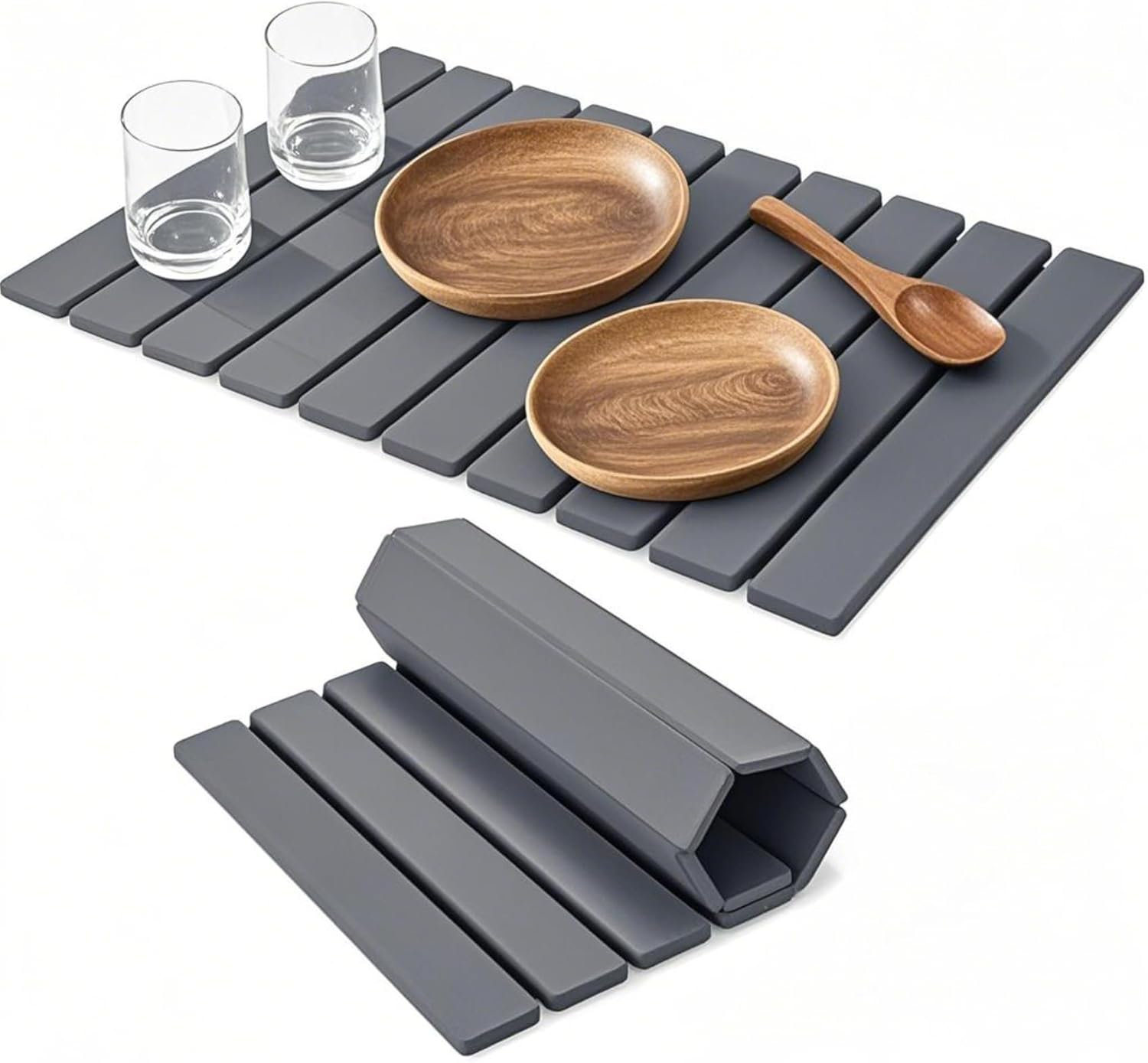 Stone Dish Drying Mat for Kitchen Counter, Foldable Absorbent Diatomaceous Earth Mat Quick Dry for Kitchen Dishes, Bottles, Cups, or Bathroom Any Countertop 60&times;39Cm (Deep Grey) image number 6