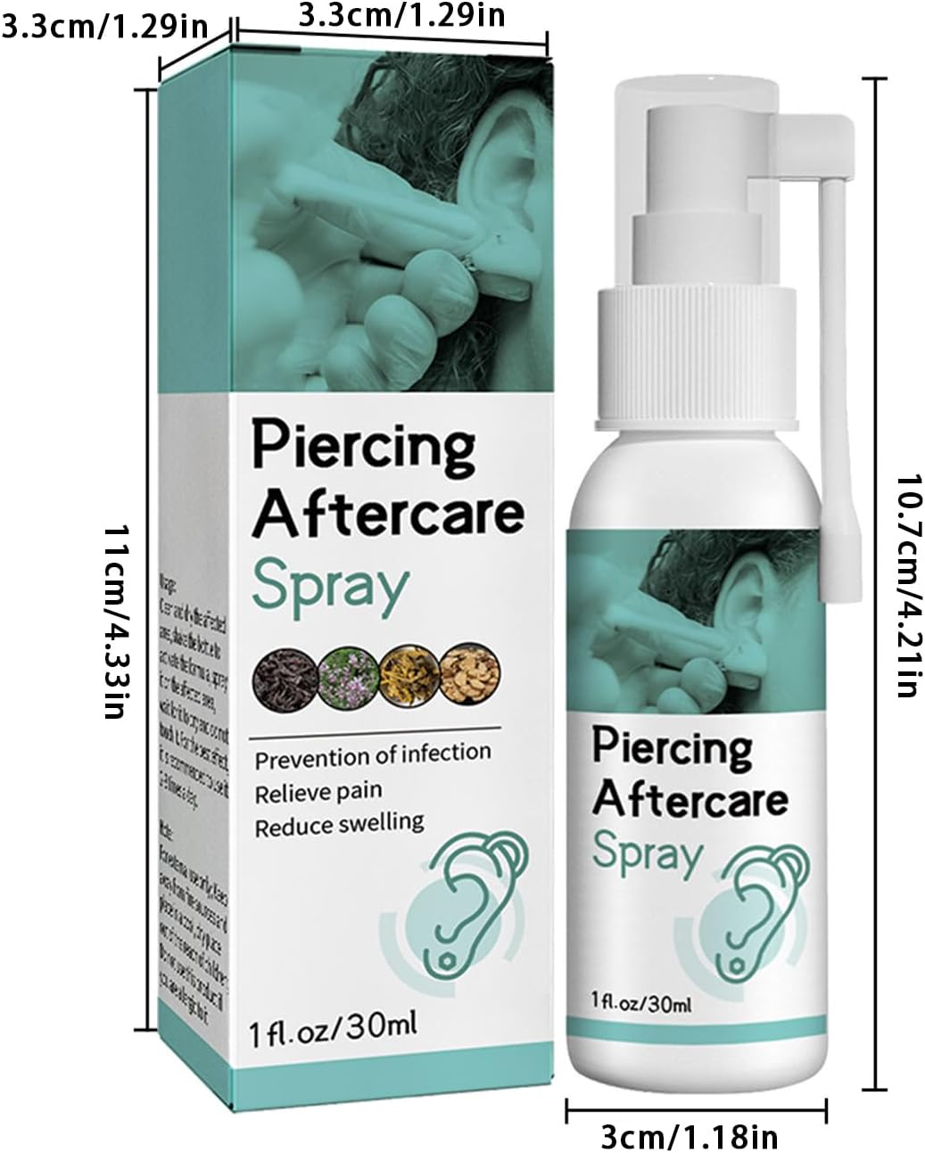 Piercing Aftercare Spray, Earring Cleaning Solution, Gentle Ear Hole Cleaner for Ear Piercing Solution, Cleansing Care, Soothing Mist, Shrink Bumps for Ears, Nose, Tongue, Navel Piercings, 30Ml