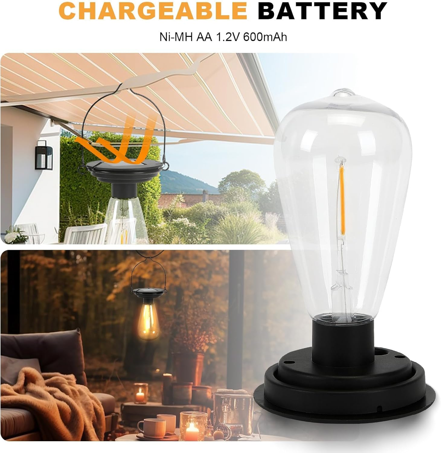 Nature'S Accents 2 Pack Top 8Cm / 3.14In Outdoor Solar Hanging Light Bulbs, Waterproof for Solar Lanterns