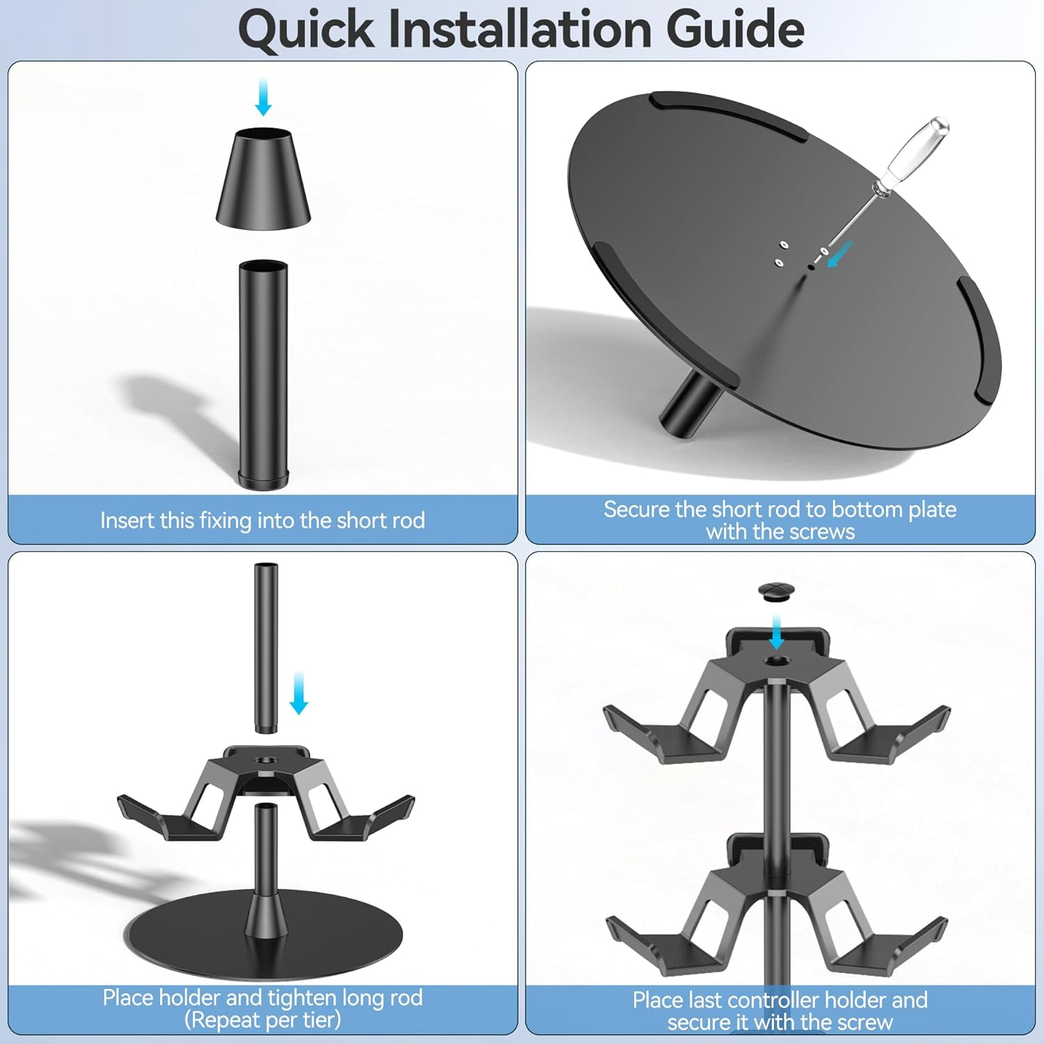 Kosker Controller Stand 3-Tier, Rotatable Gaming Headset & Controller Holder Compatible with Xbox/Ps5/Ps4/Switch/Ps Portal, Universal Headphone Stand, Desk Organizer for 9 Packs Controller image number 2
