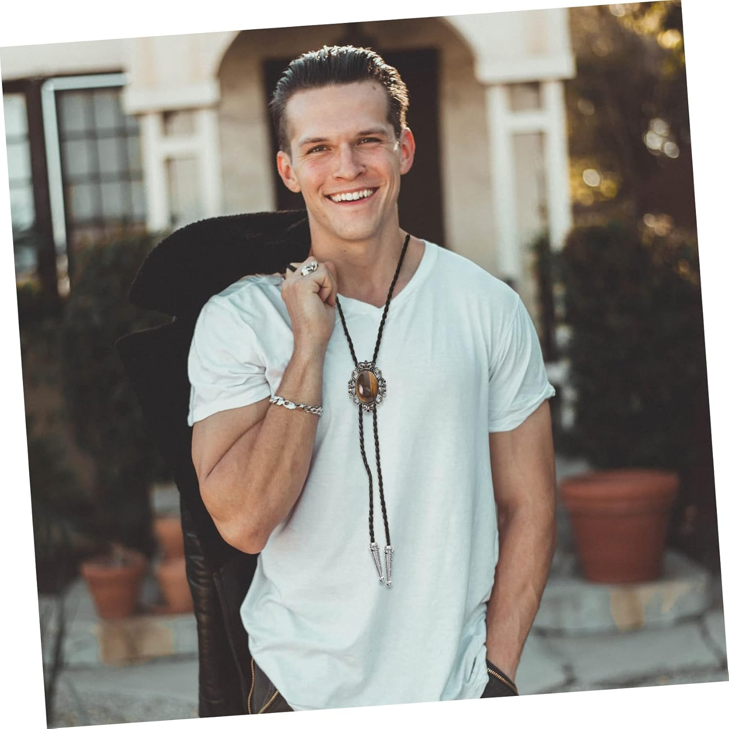 WESIEVYA Bolo Tie Men Necklaces Western Necklace Vintage for Men Locket for Men Aqua Ties Shirt Neck Chain Shirt Necktie Neckties Mens Necktie Cowboy Agate image number 4