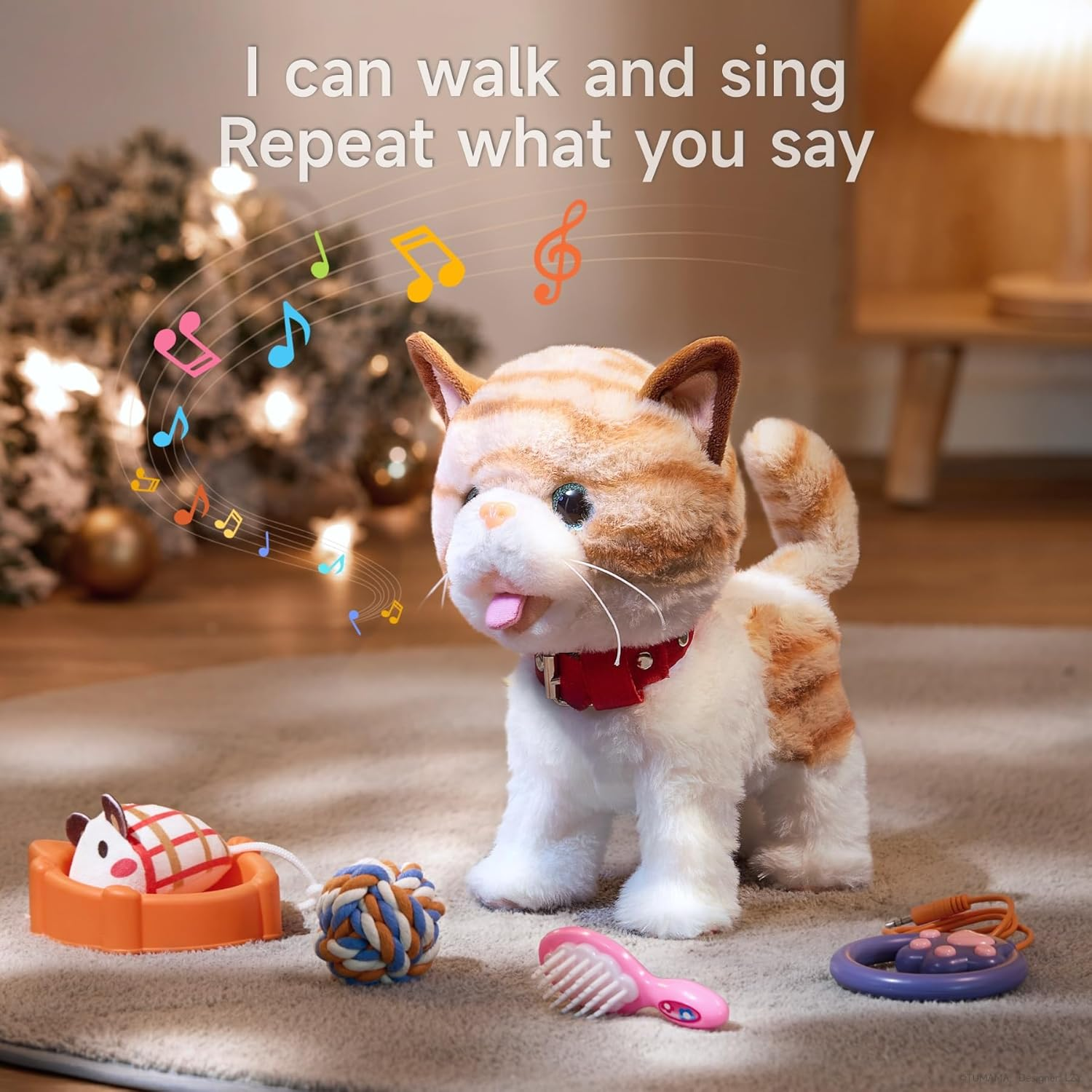 OR or TU Walking Talking Toy Cat with Remote Control Leash, Plush Pet Electronic Interactive Toys for Kids, Wag Tail, Singing, Pretend Dress up Realistic Stuffed Cat Age 3 4 5+ Years Old Best Gift image number 4