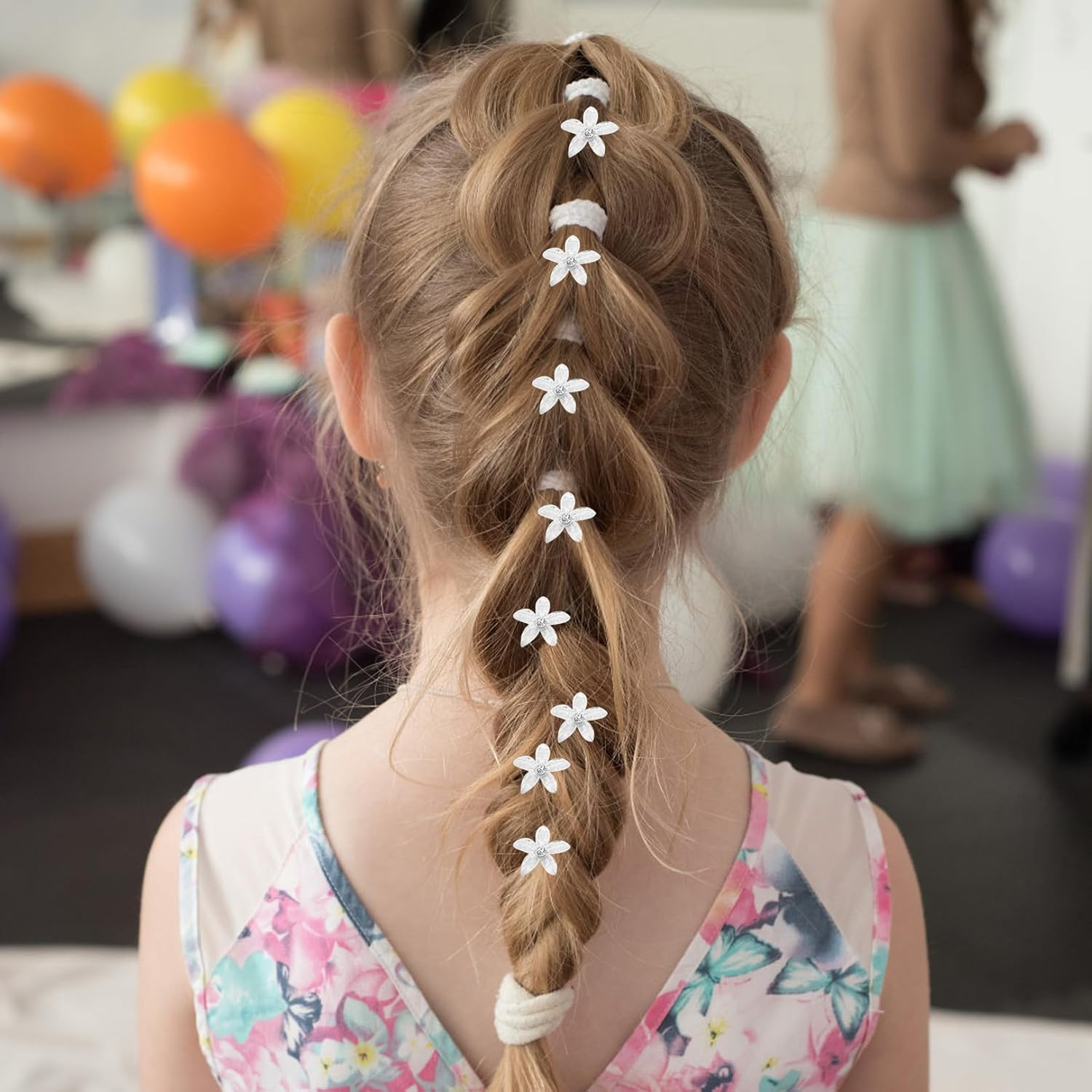 Pack of 10 Flower Hair Clips, Small Hair Clips, Girls' Hair Accessories with Rhinestones, Small Accessories Hair Clip, Flower Hair Accessories, Orchid Hair Clip Set, for Girls and Women (White) image number 4